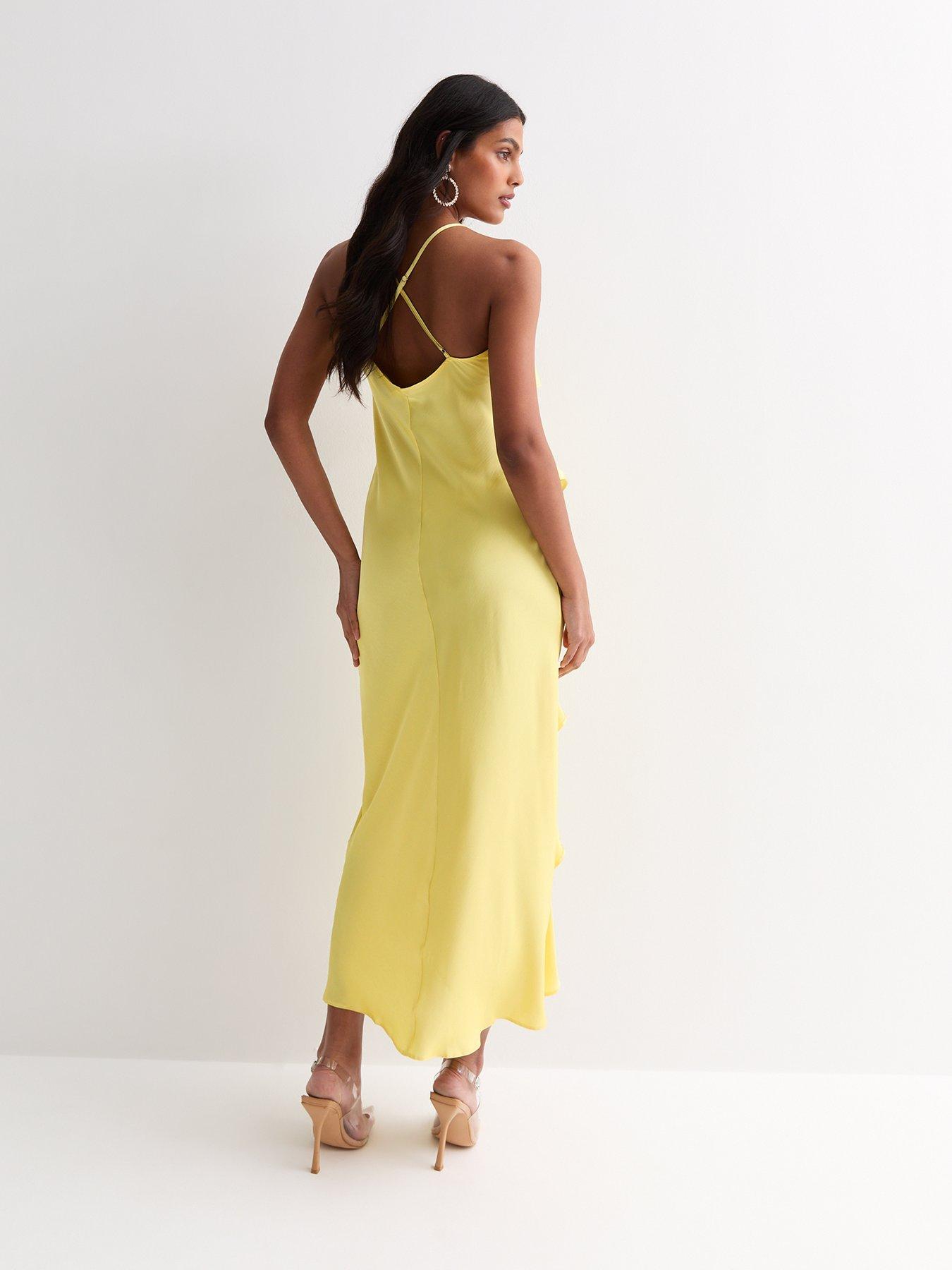 New Look Yellow Ruffle Split hem Strappy Midaxi Dress Very