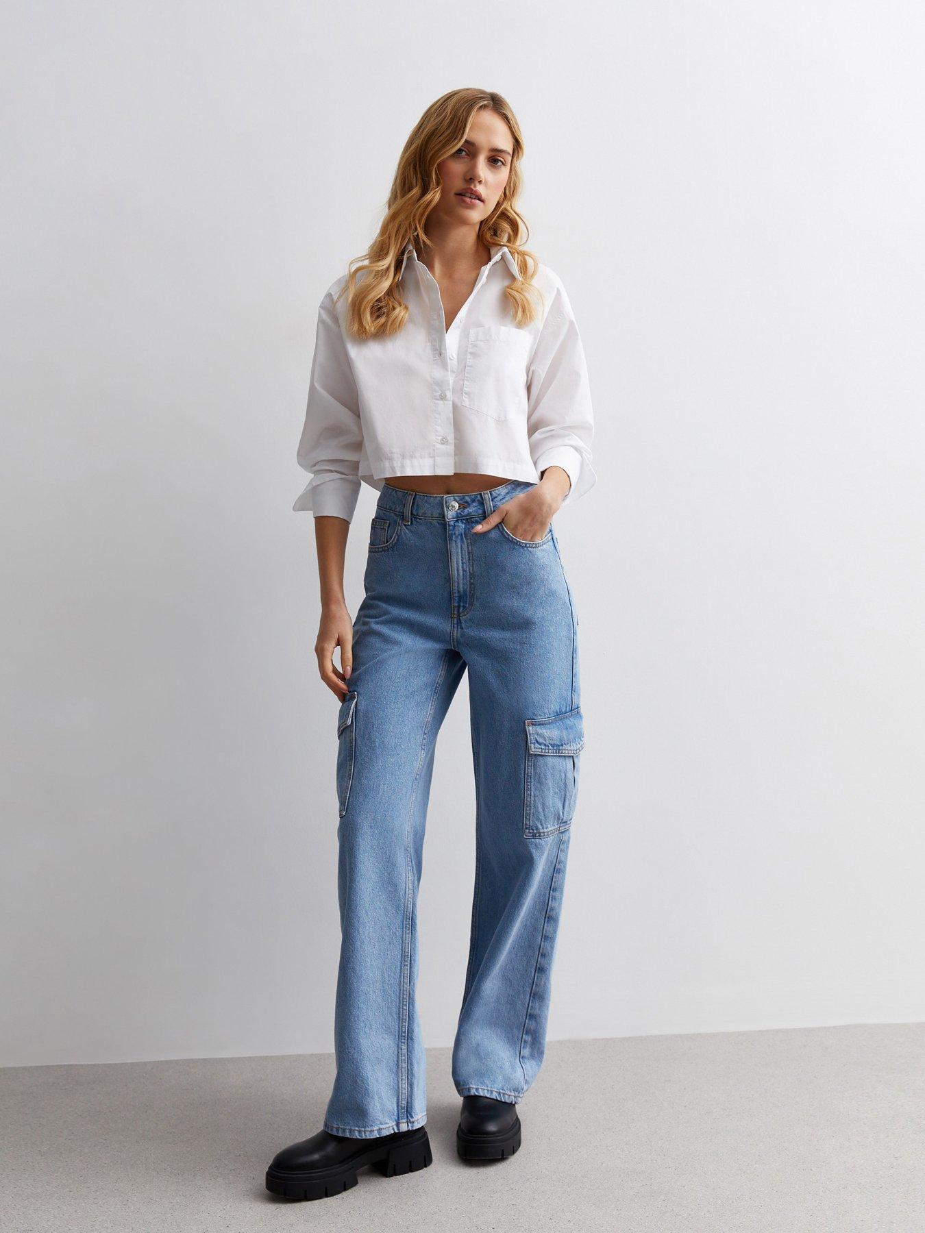 New Look Blue High Waist Cargo Jeans