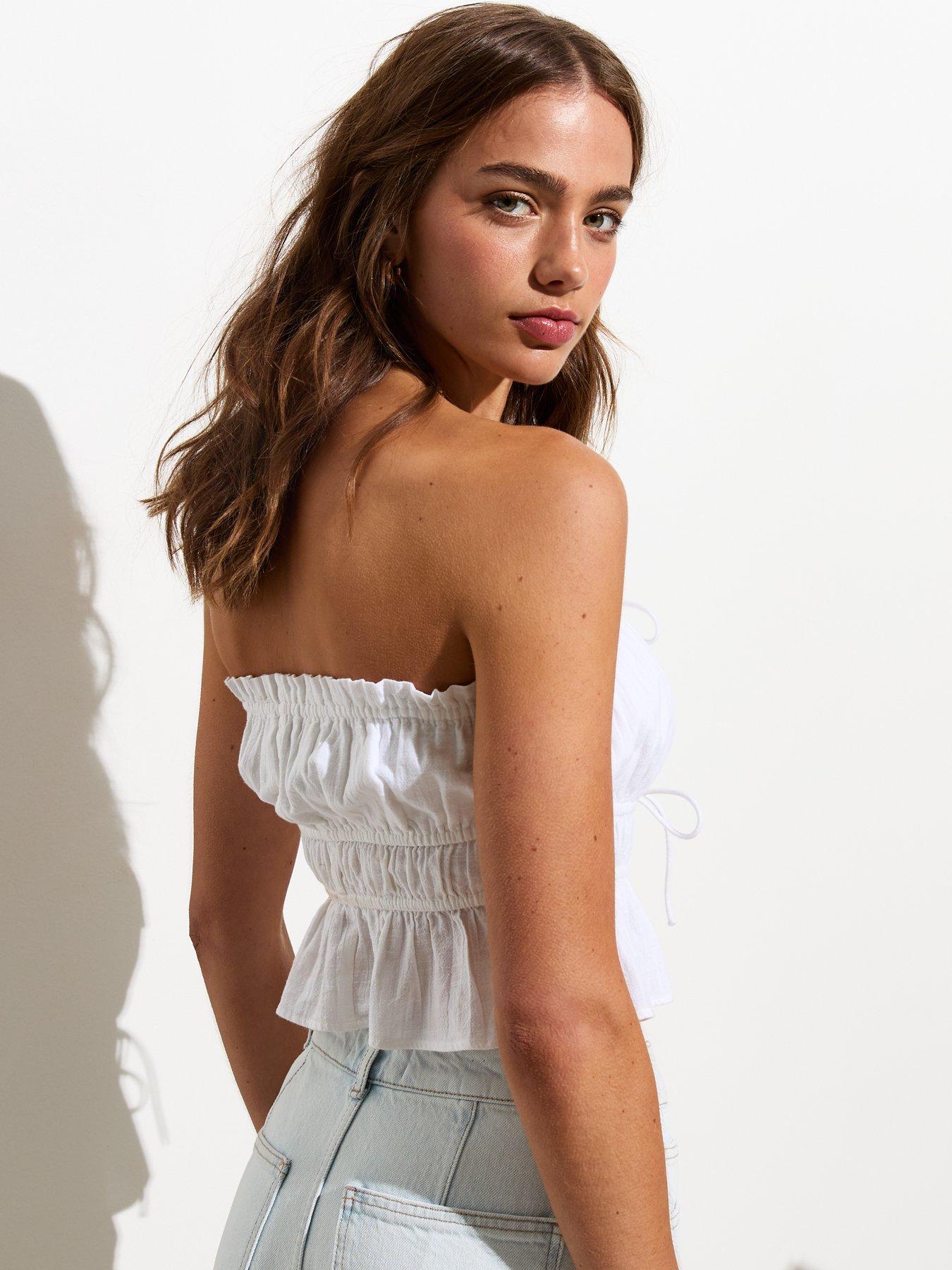 Tie front strapless top deals