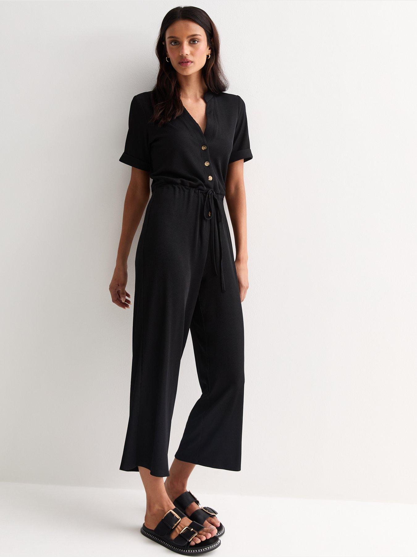 Shops black ribbed jumpsuit new look