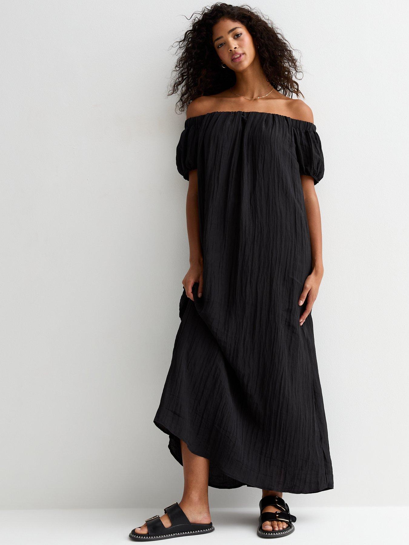 New Look Black Crinkle Bardot Maxi Dress Very