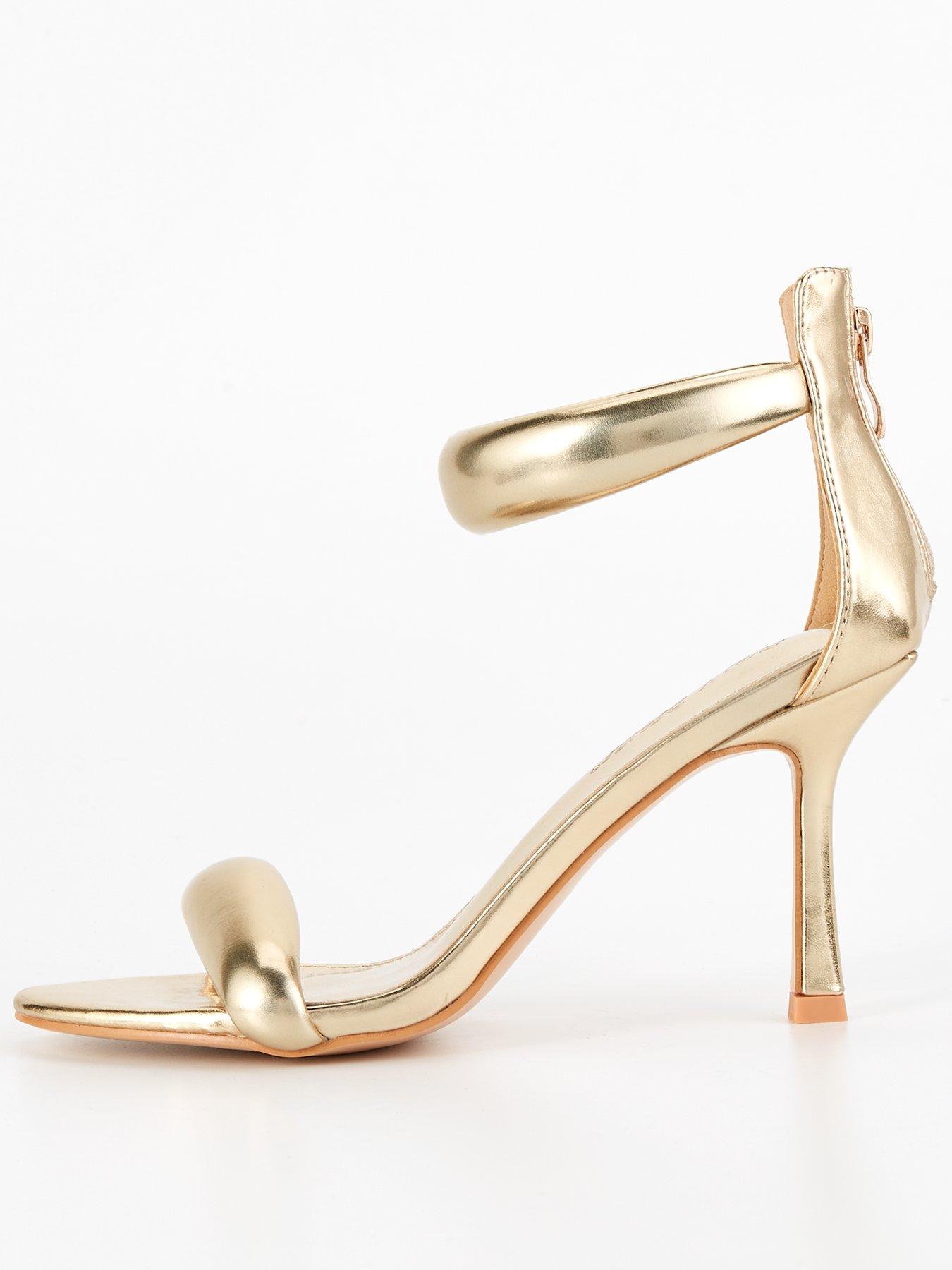 Public Desire Takeover Padded Strap Barely There Heels - Gold, Gold, Size 7, Women
