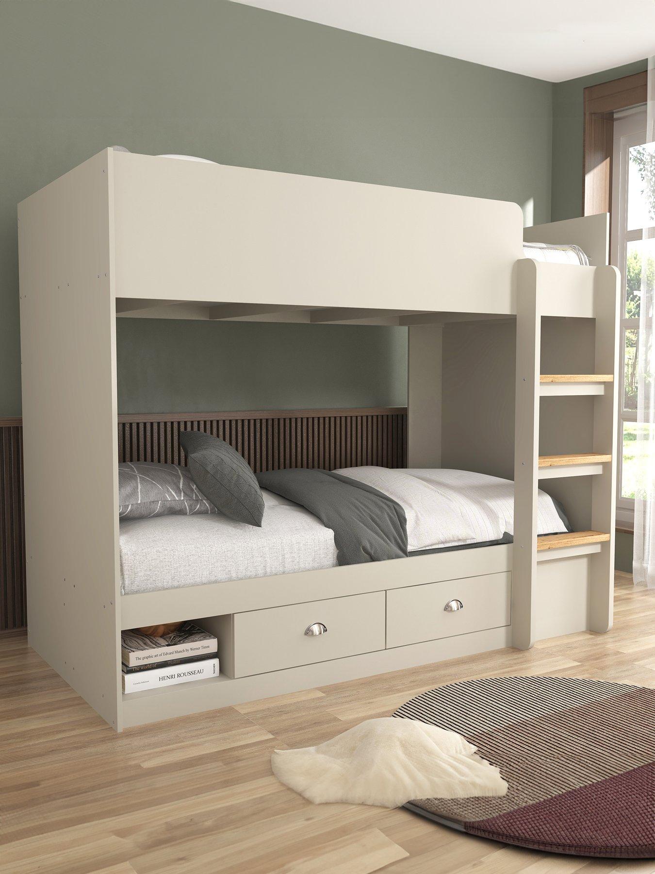 Product photograph of Very Home Atlanta Storage Bunk Bed With Mattress Options Buy Amp Save - Grey - Bunk Bed Frame With 2 Premium Mattresses from very.co.uk