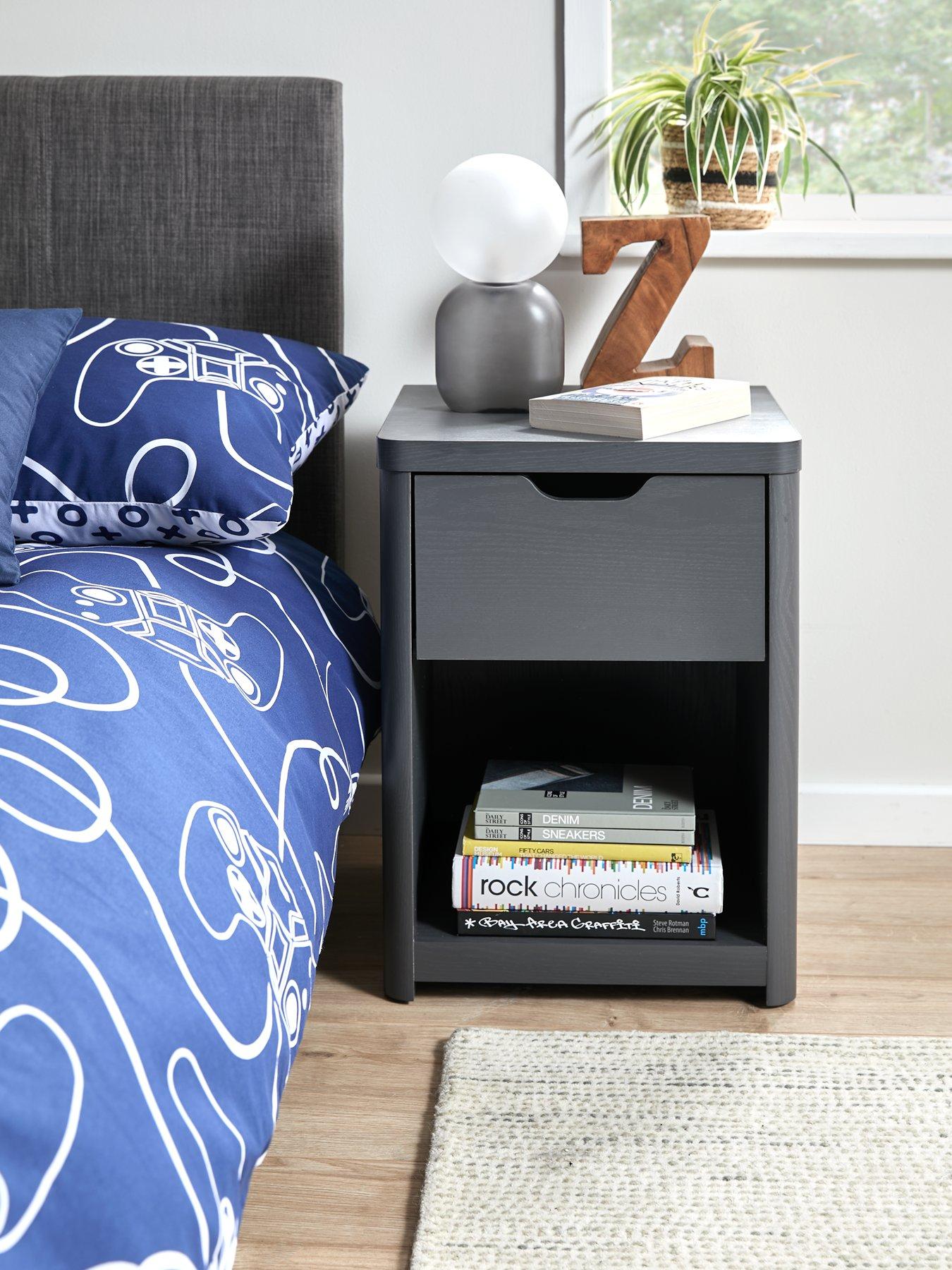 Product photograph of Very Home Aspen 1 Drawer Bedside Chest - Dark Grey from very.co.uk