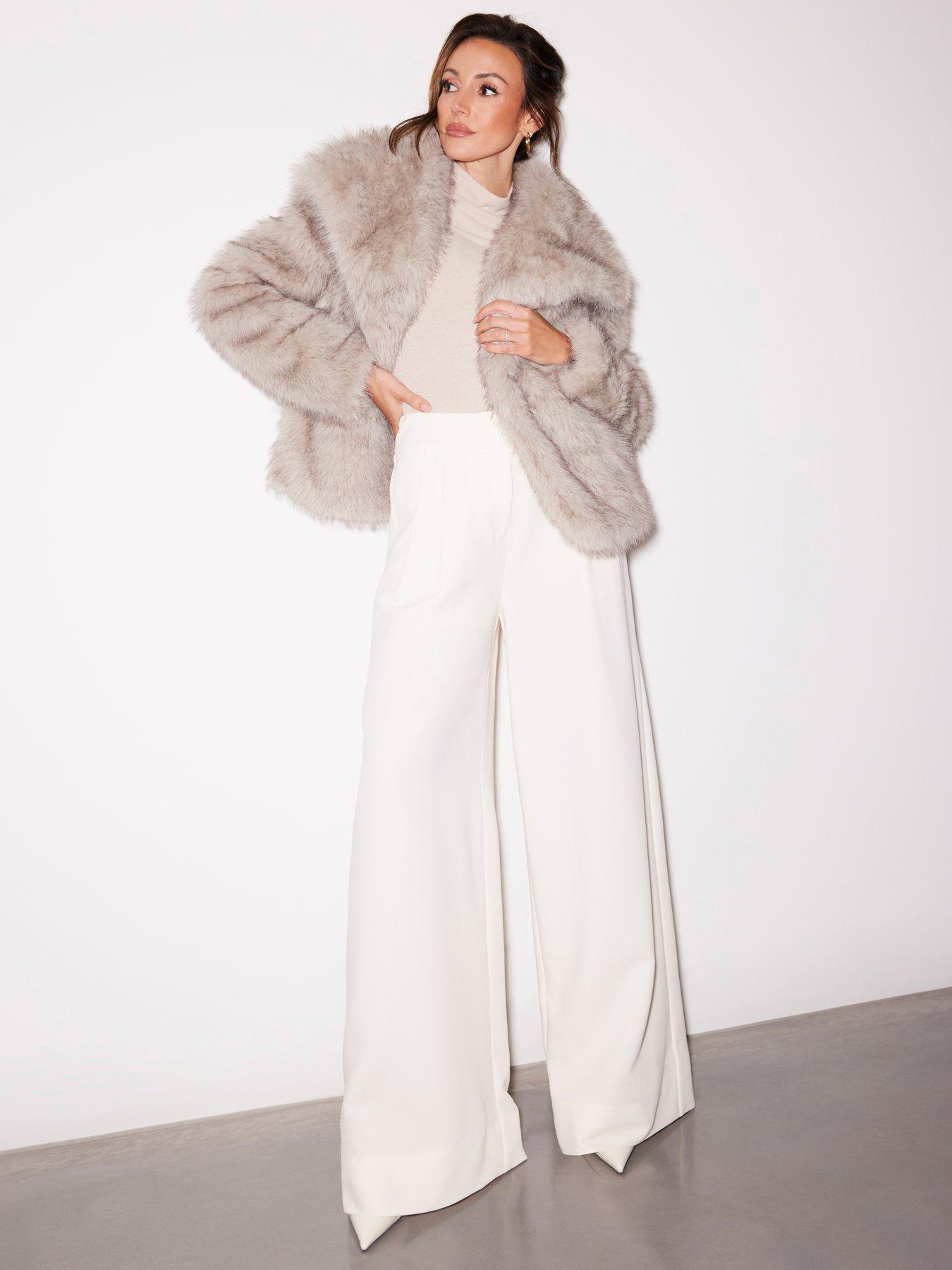 undefined Premium Wide Leg Tailored Trousers - Cream
