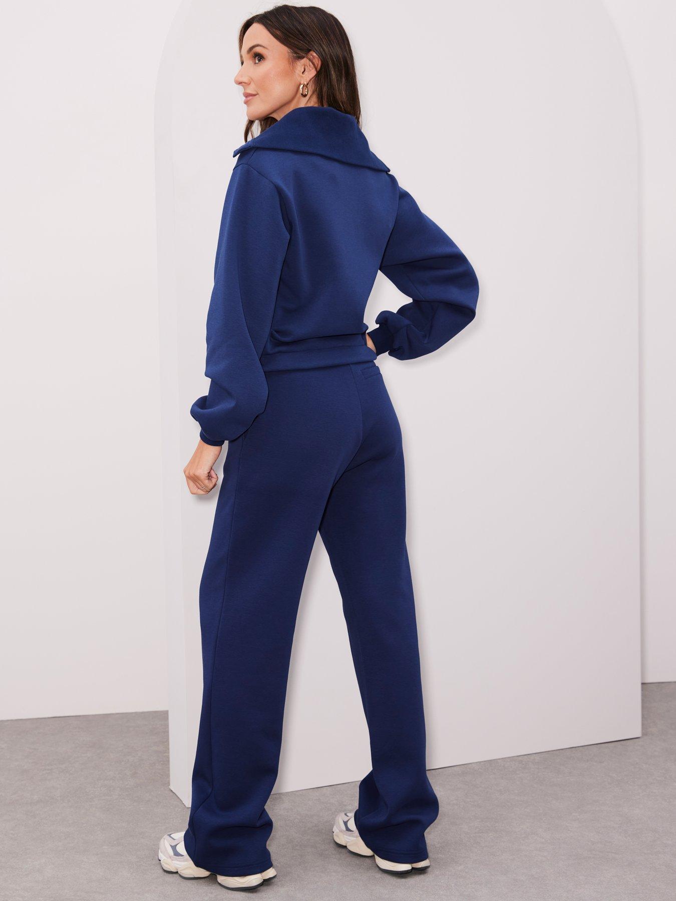 Co Ord Drawstring Waisted Button Tracksuit Top Navy