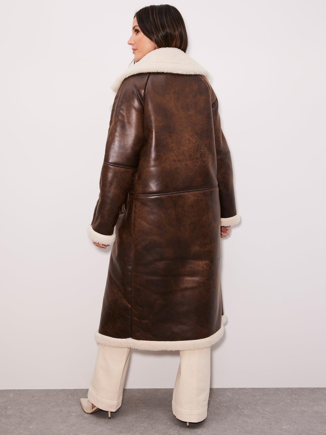 Michelle Keegan Longline Faux Shearling Coat Brown Very