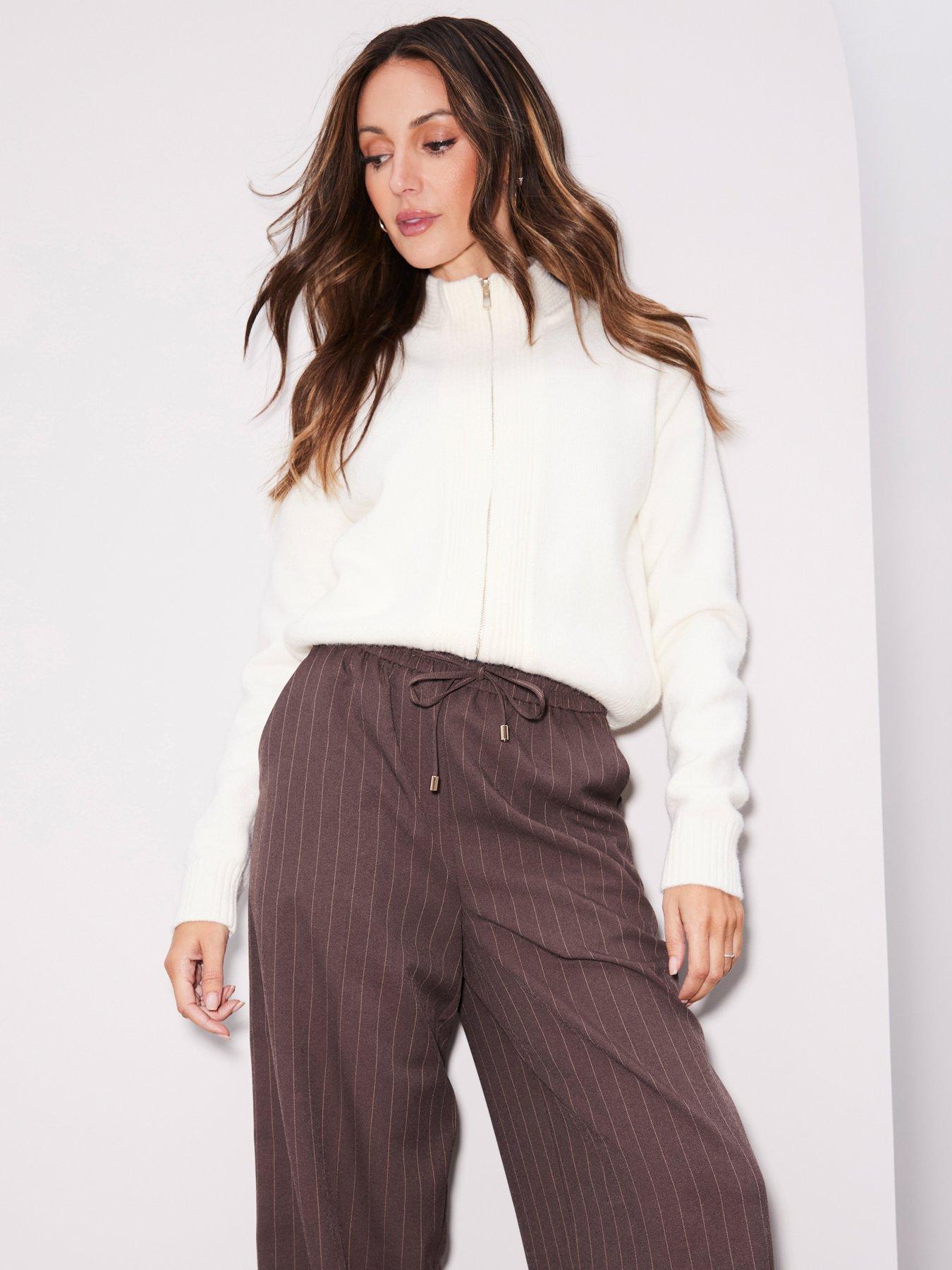 undefined Premium Knitted Full Zip Through Jumper - Cream