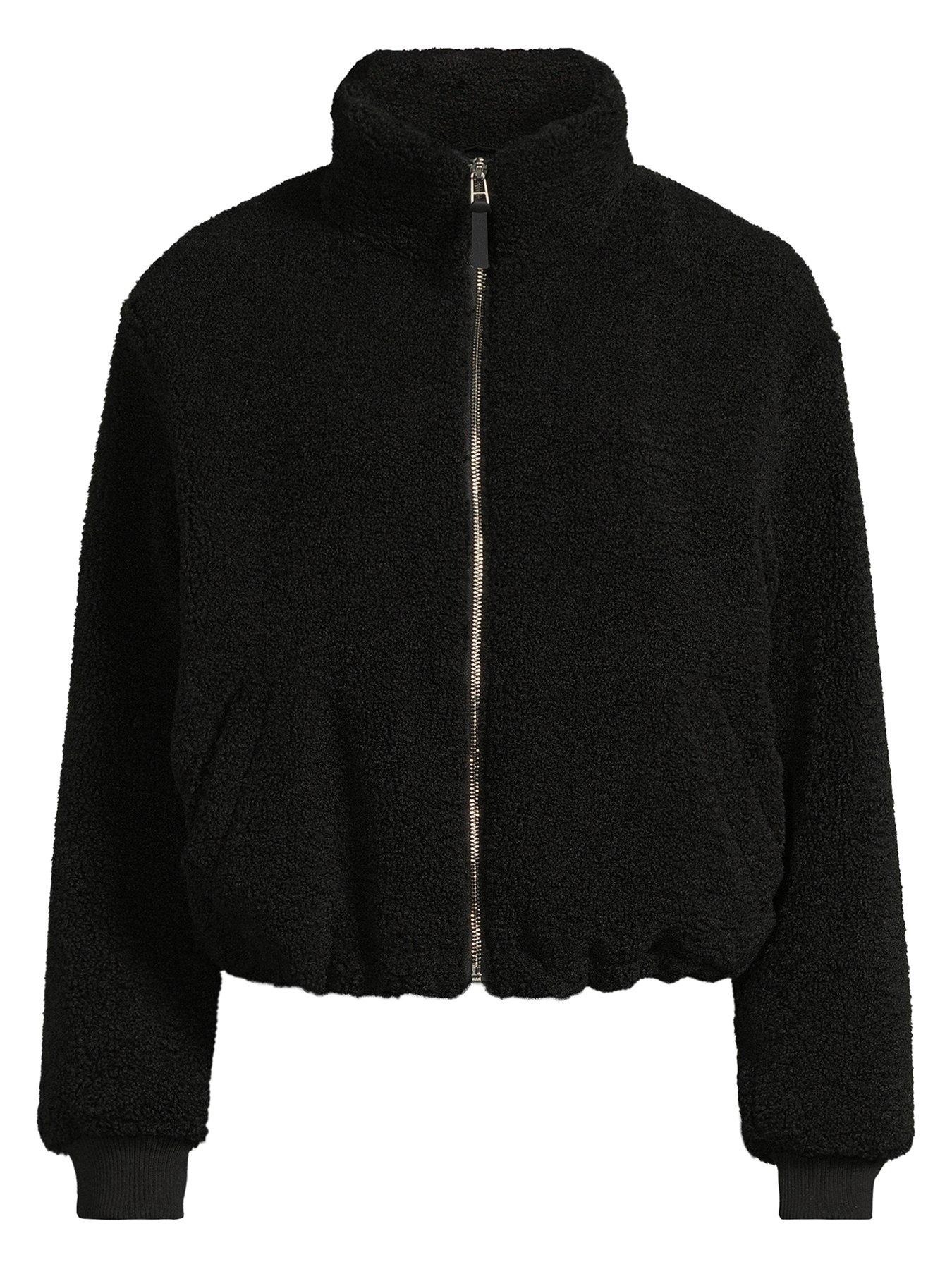 Cropped teddy jacket black deals