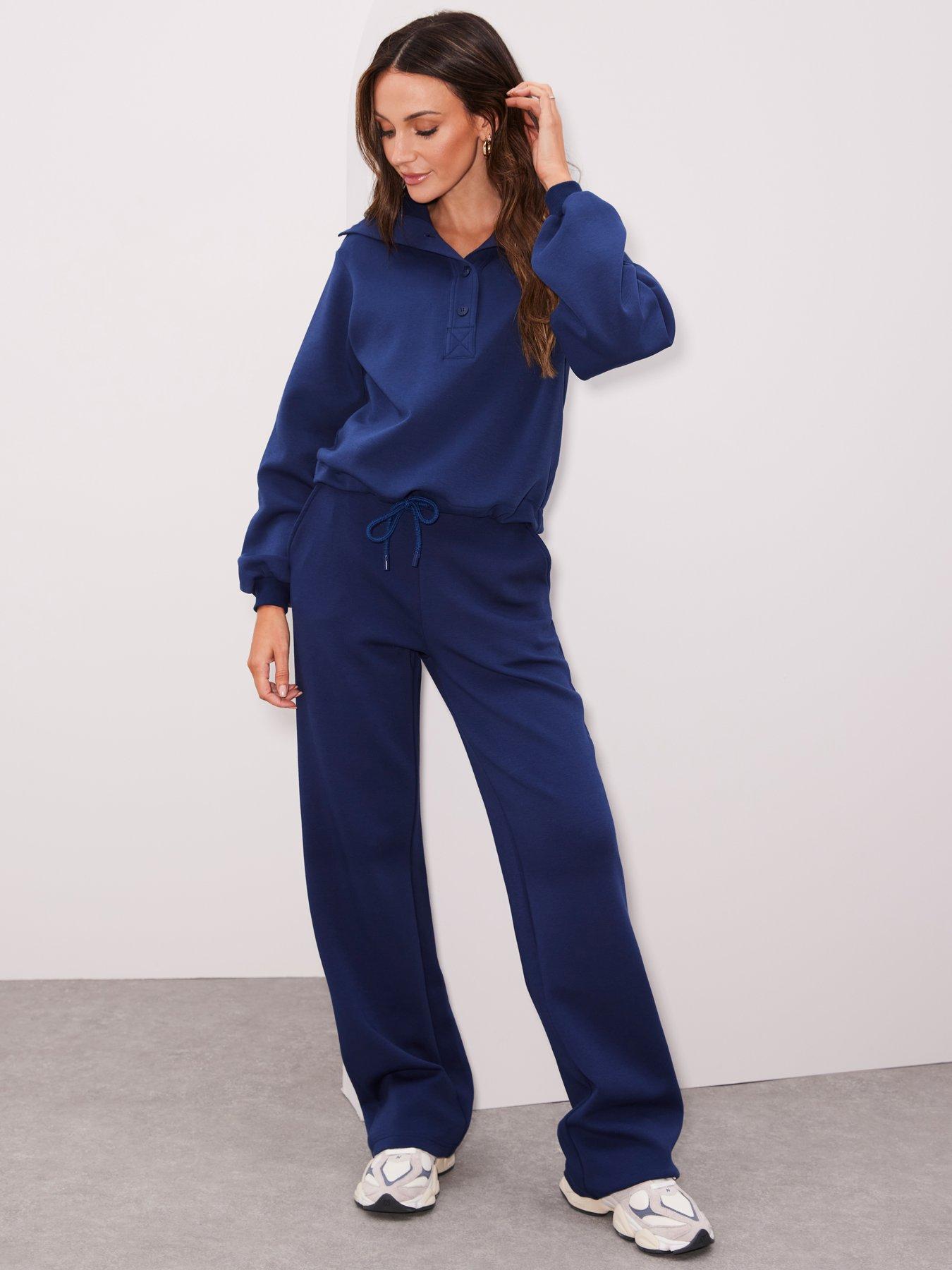 Co Ord Tracksuit Wide Leg Joggers Navy