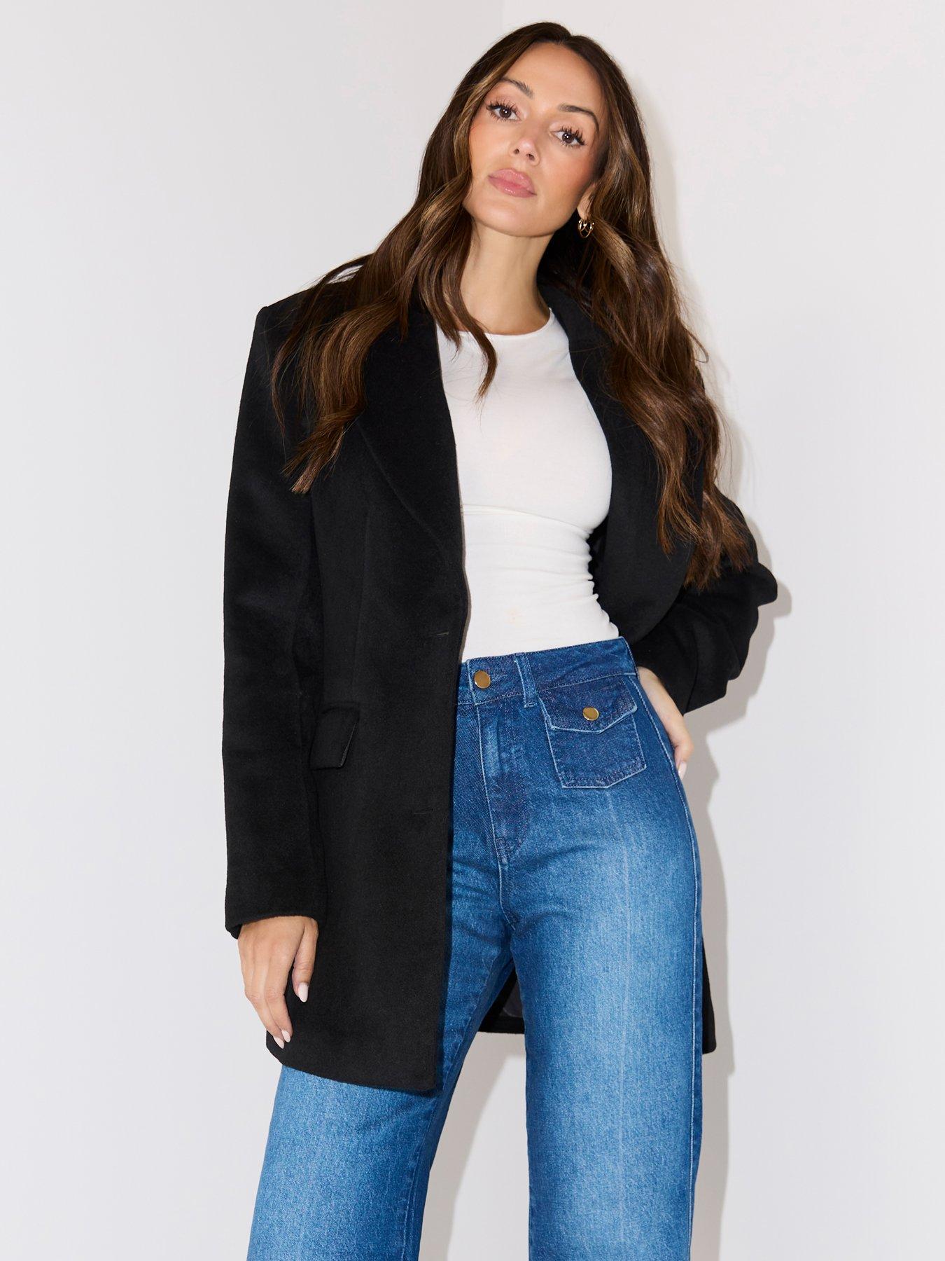 undefined Faux Wool Oversized Blazer - Black
