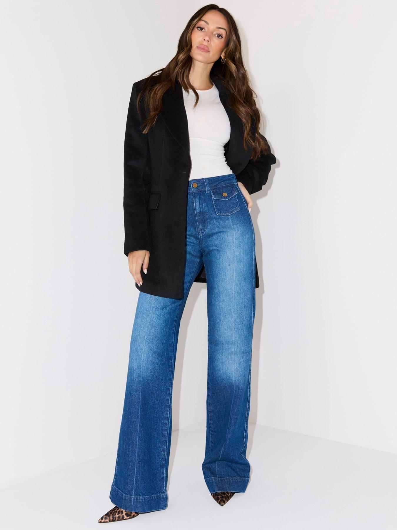 Image 3 of 4 of Michelle Keegan Faux Wool Oversized Blazer - Black