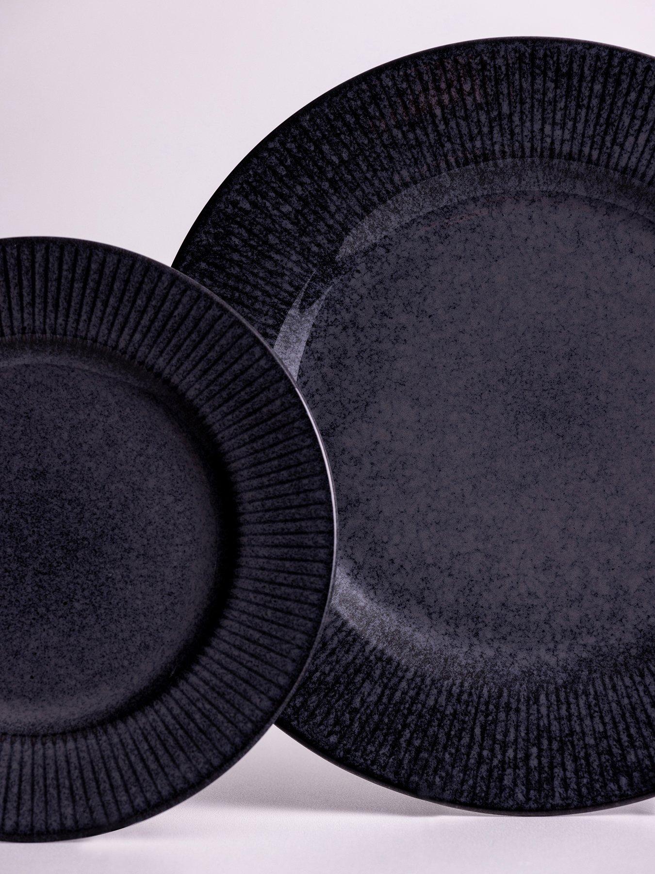 Product photograph of Mason Cash Reactive Linear Set Of 4 Dinner Plates Ndash Black from very.co.uk