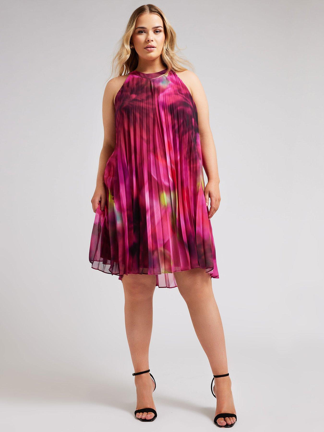Yours Curve Floral Pleated Trapeze Dress Pink