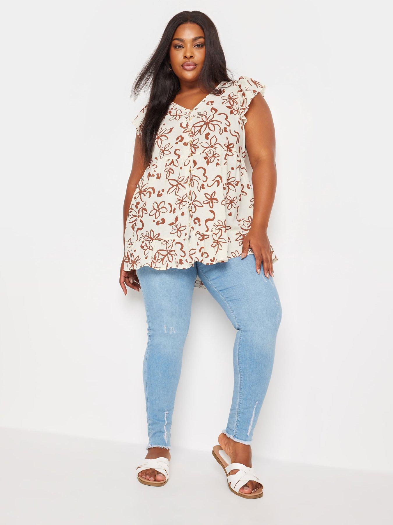 Yours Curve Boho Blouse Neutral Floral | Very.co.uk