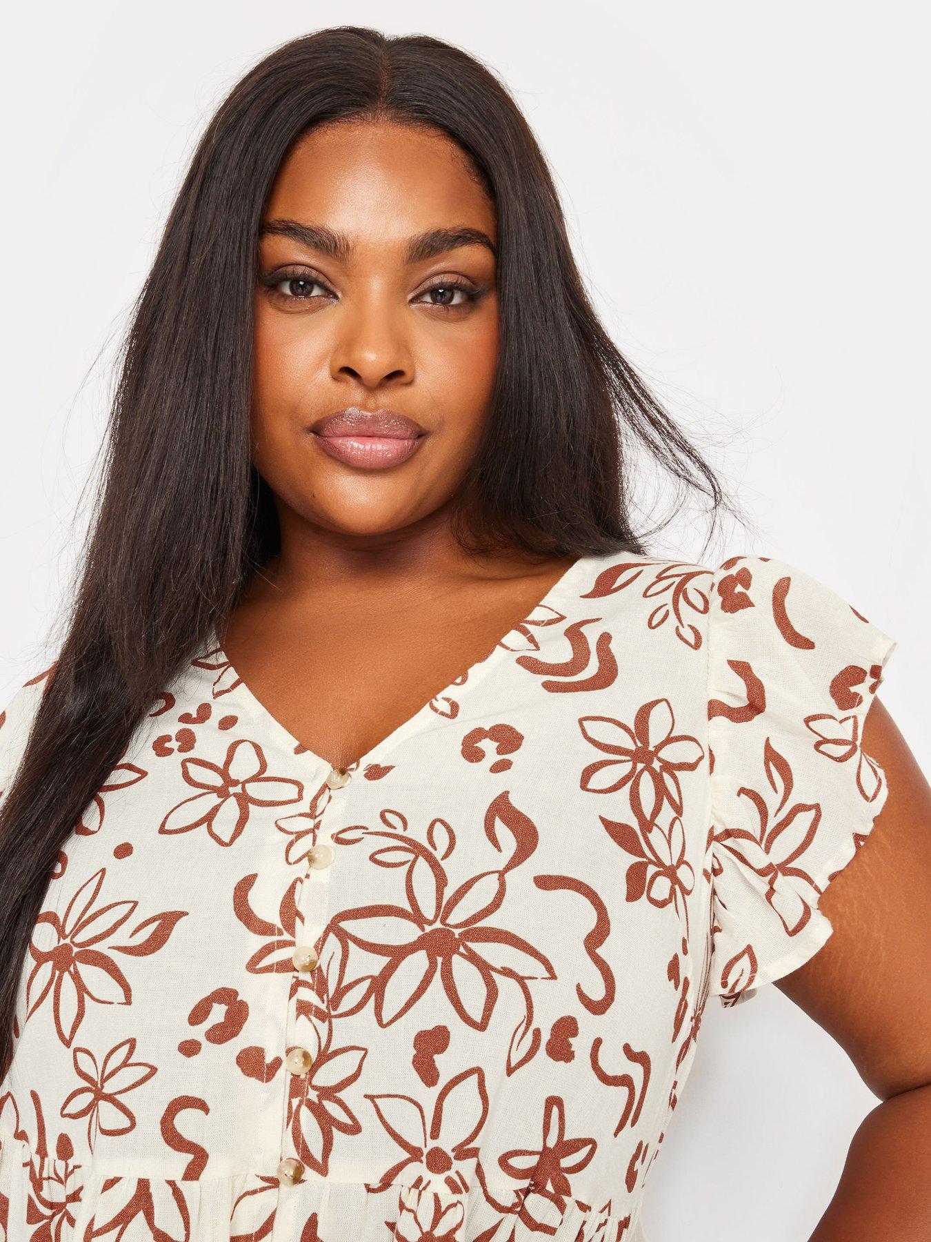 Yours Curve Boho Blouse Neutral Floral Very