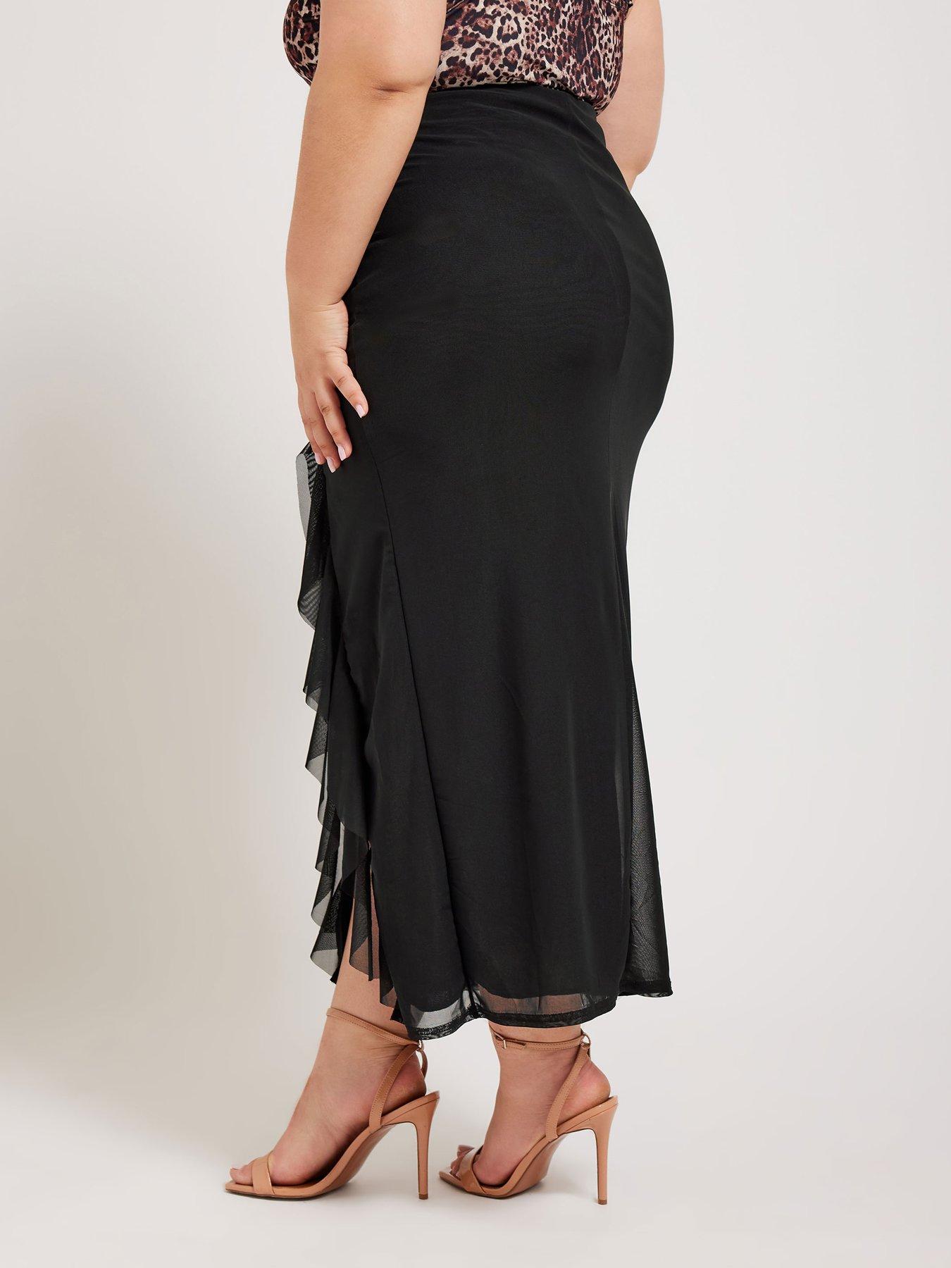 Yours Curve Mesh Ruffle Maxi Skirt Black Very