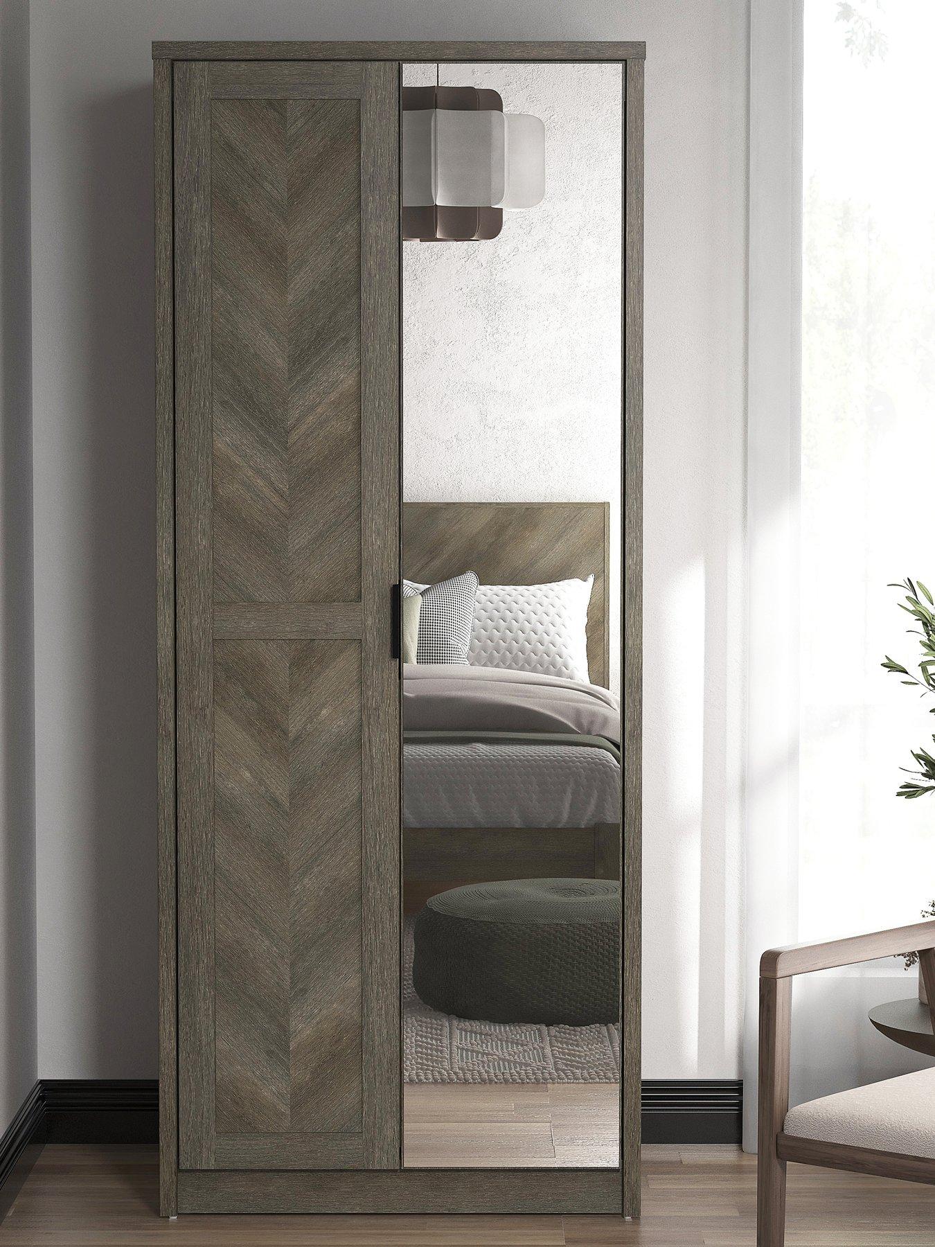 Product photograph of Very Home Chevry 2 Door Mirrored Wardrobe - Grey Oak from very.co.uk