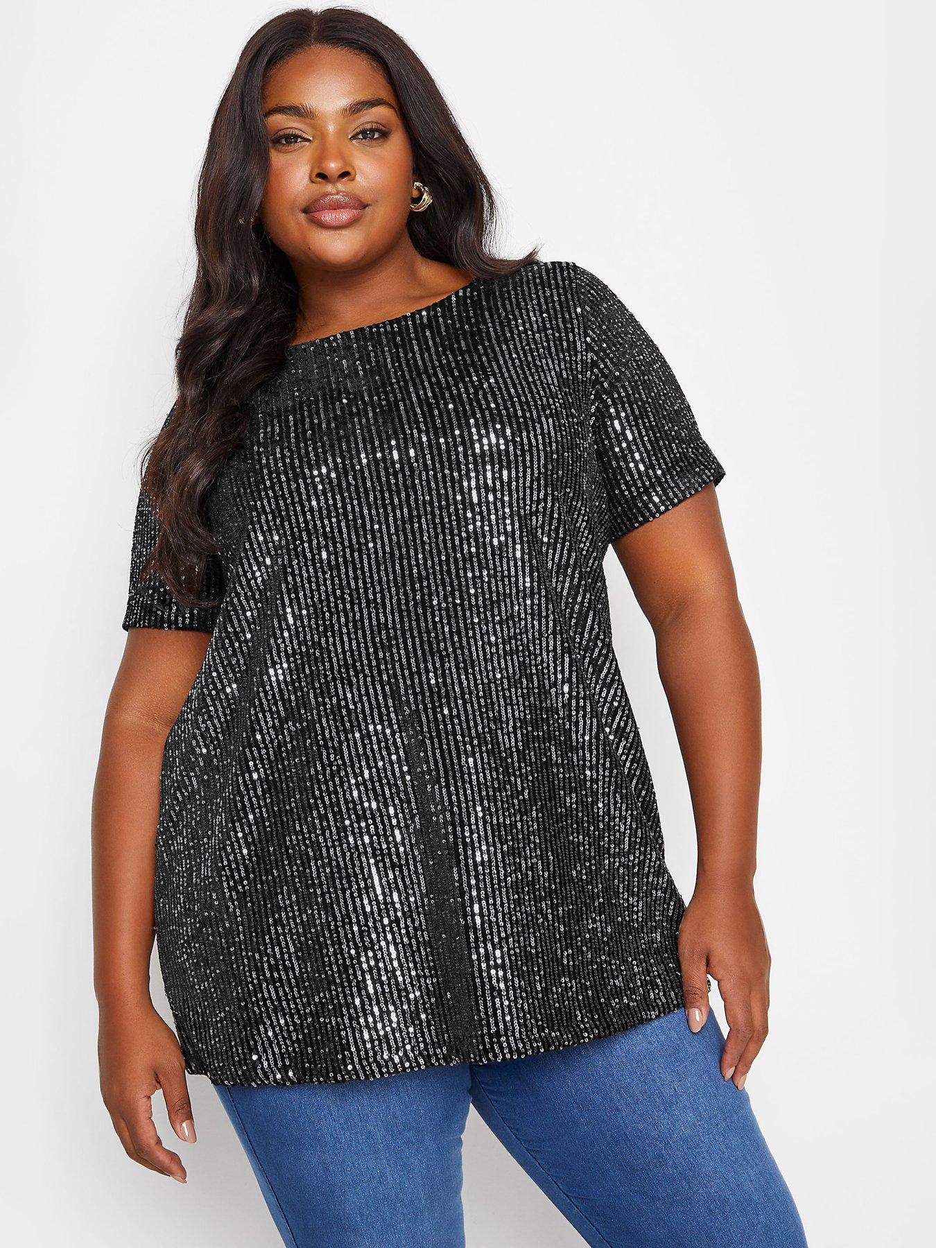 Yours Curve Gold Velvet Sequin Top Very
