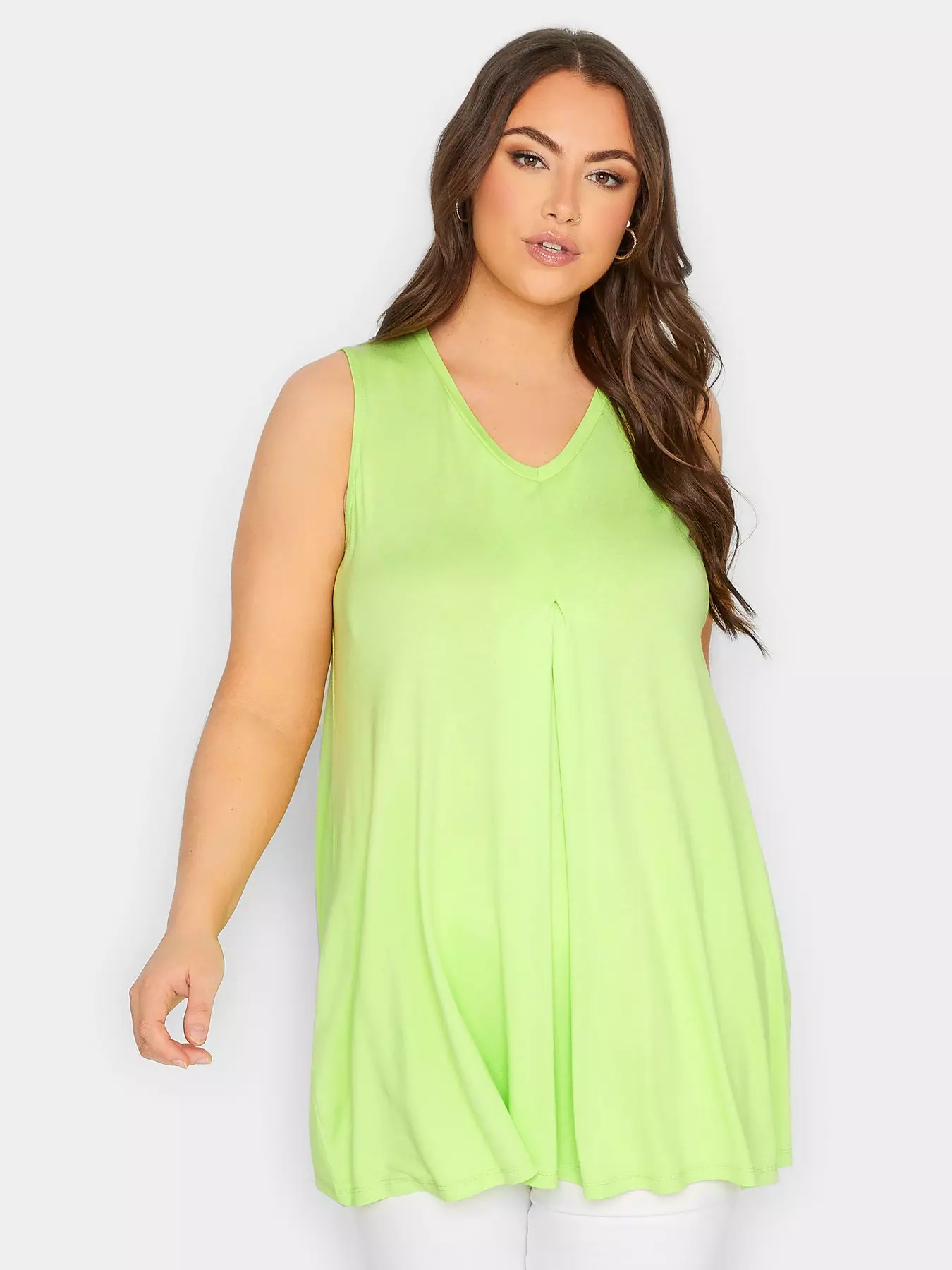 YOURS Curve Plus Size Lime Green Ribbed Swing Cami Vest Top