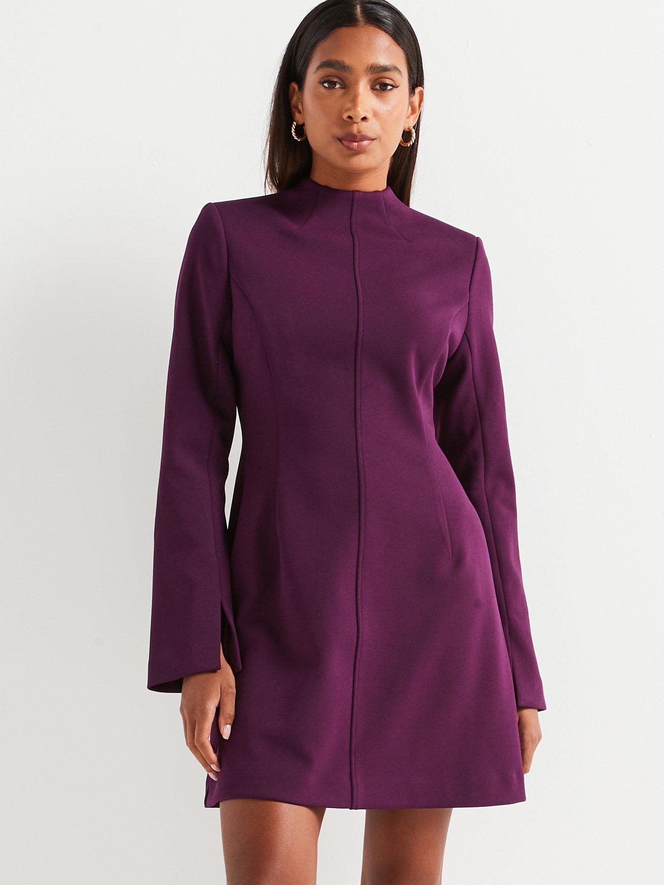 V by Very Fit And Flare Mini Dress Purple Very