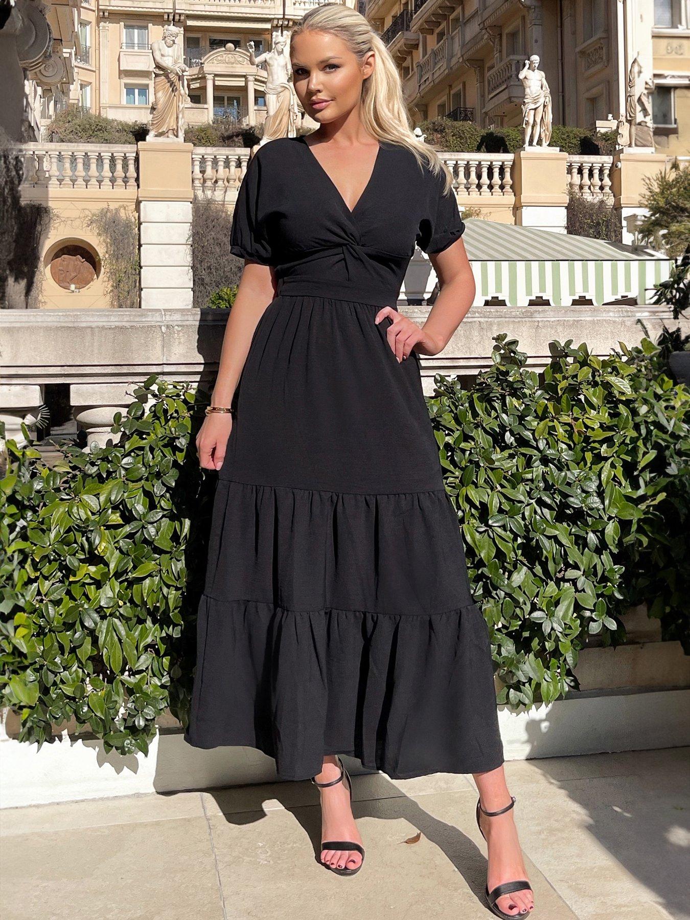 undefined Twist Front Maxi Smock Dress - Black