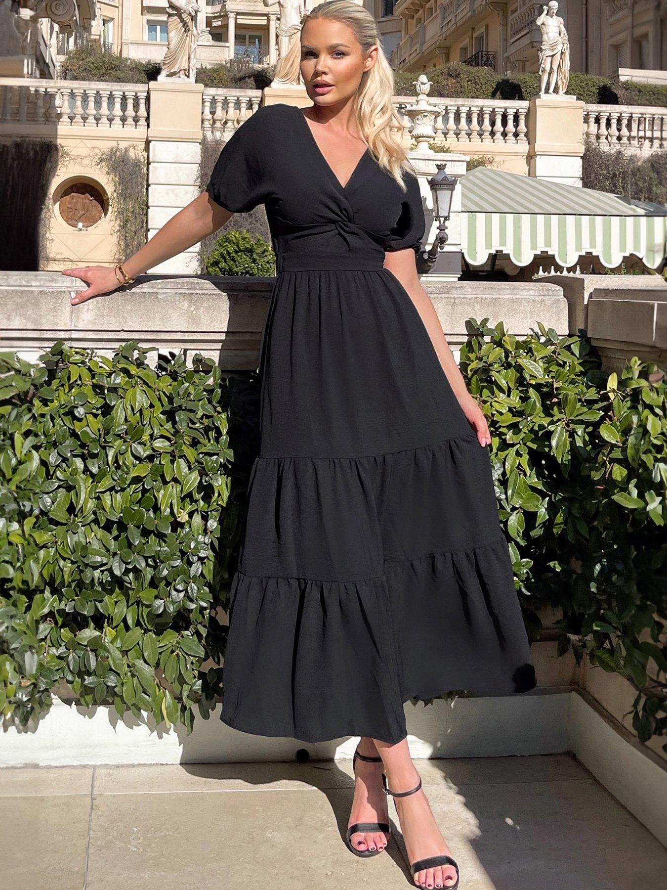 Image 4 of 4 of AX Paris Twist Front Maxi Smock Dress - Black