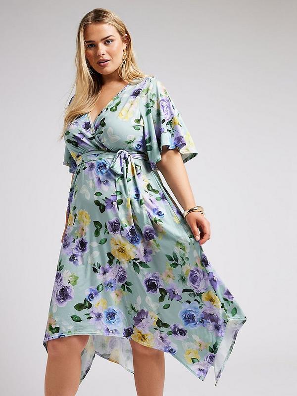Yours Curve Floral Hanky Hem Wrap Dress | Very.co.uk