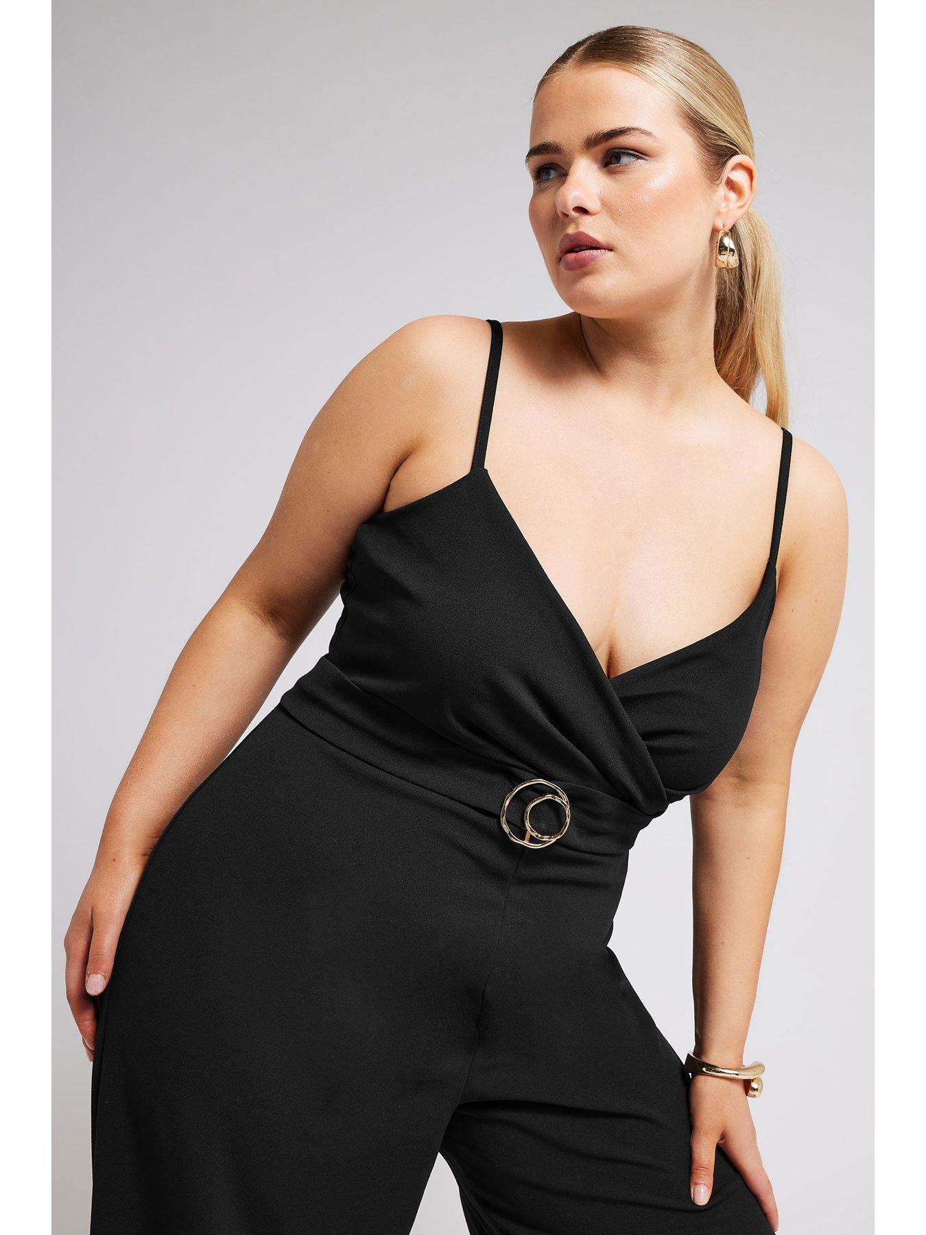 Yours Curve Buckle Wrap Jumpsuit Black