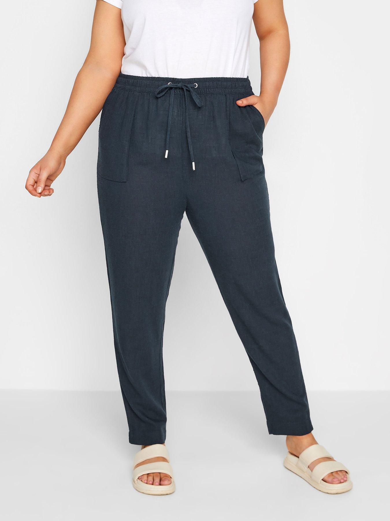 Yours Curve Linen Viscose Jogger Navy