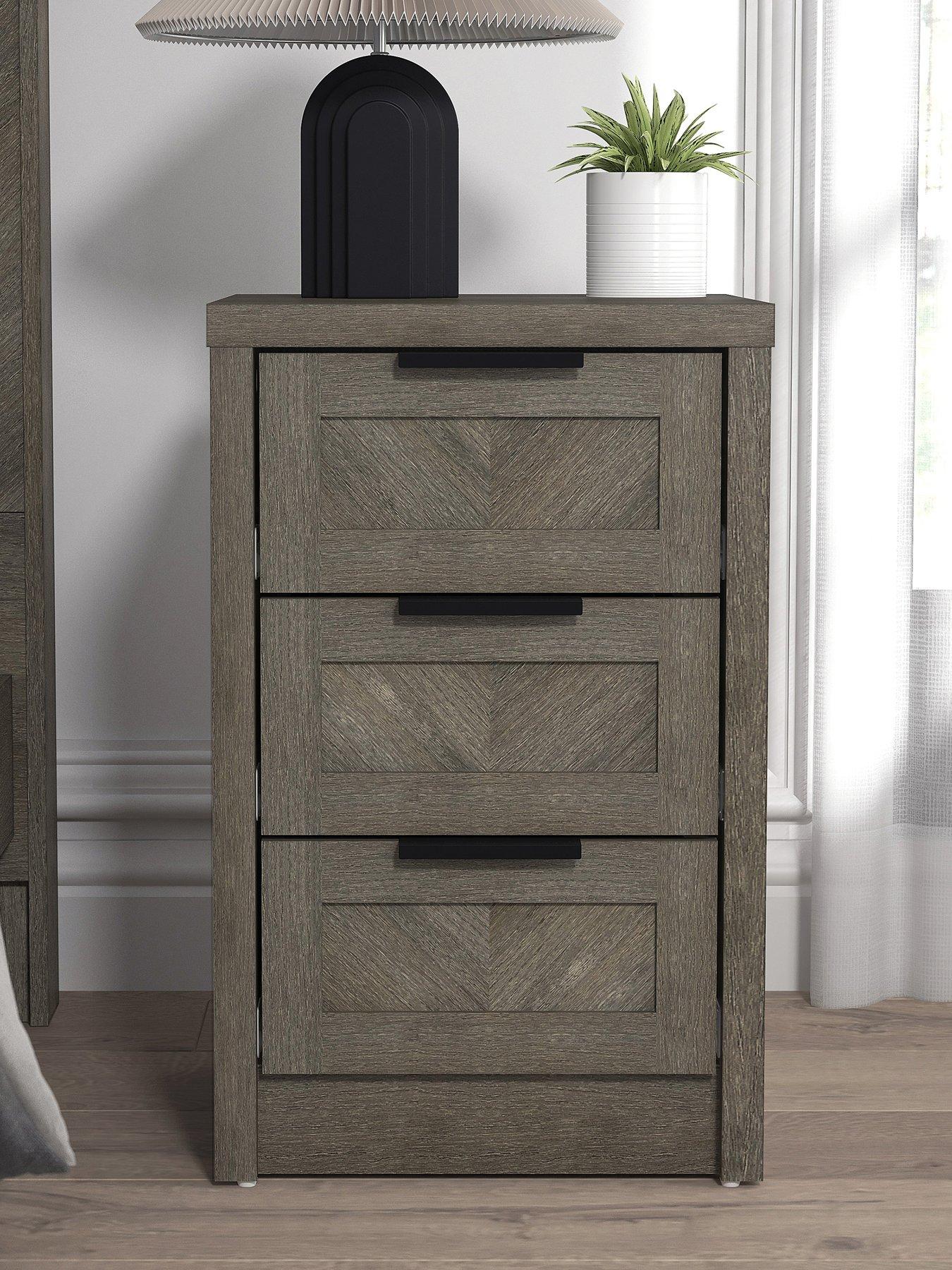 undefined Chevry 3 Drawer Bedside Chest - Grey Oak