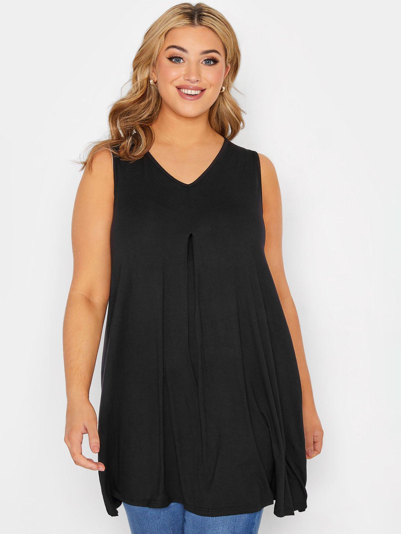 Yours Curve Pleat Swing Vest Black