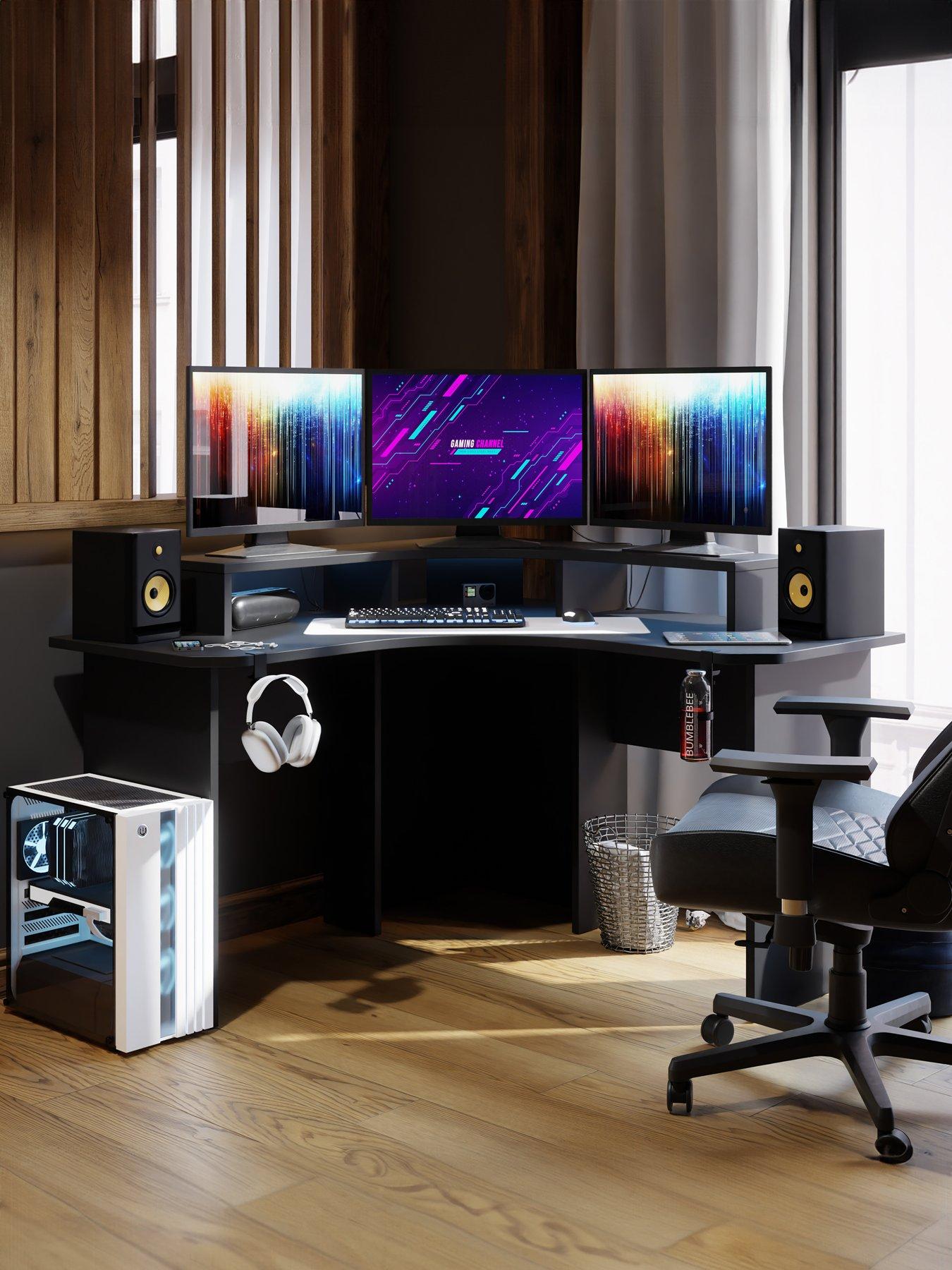 undefined Dylan Corner Gaming Desk with LED Lighting - Black - FSC Certified