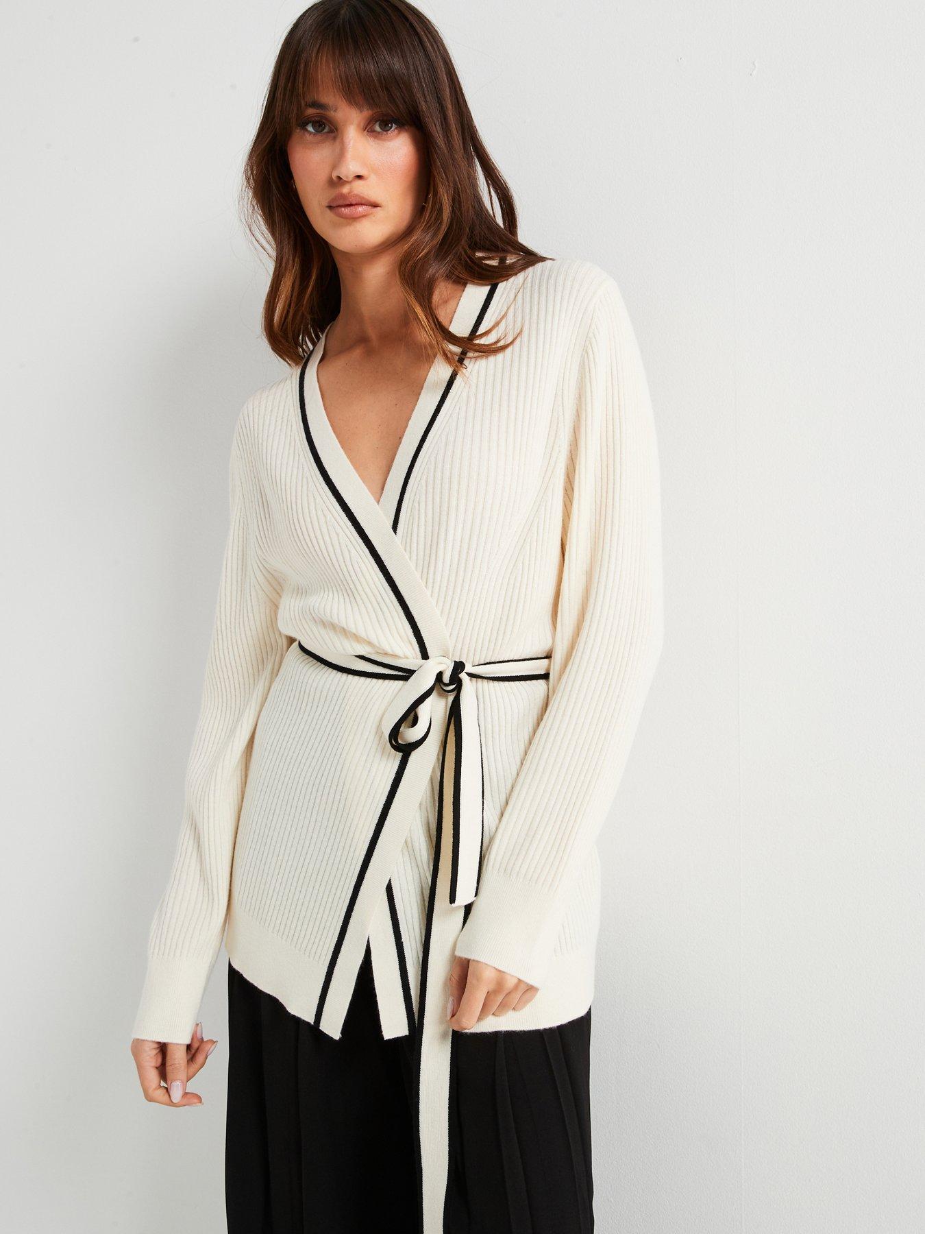 undefined Ferinia 100% Wool Belted Cardigan - White