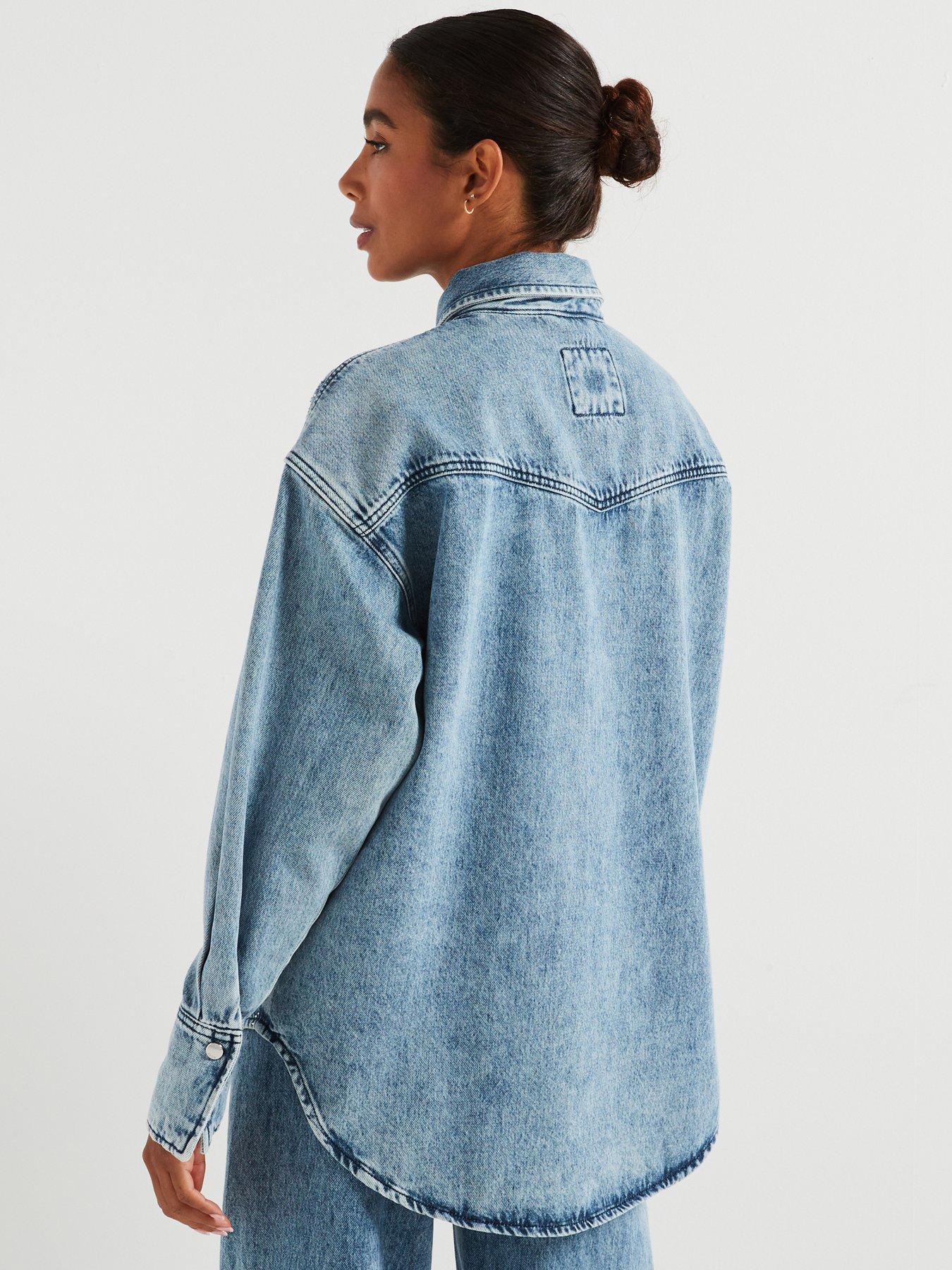 Image 2 of 5 of BOSS Embellished Distressed Denim Shirt - Blue