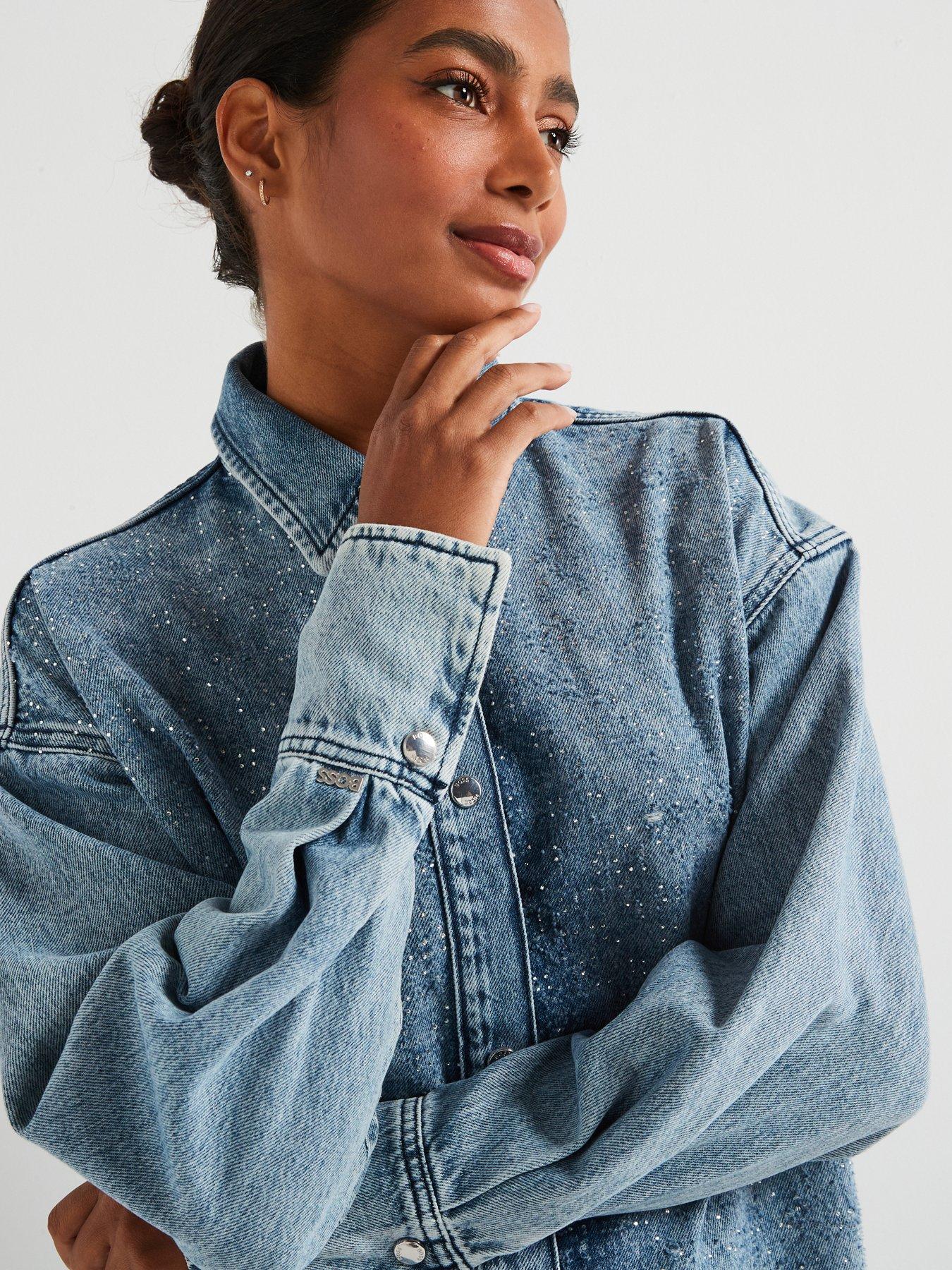 Image 4 of 5 of BOSS Embellished Distressed Denim Shirt - Blue