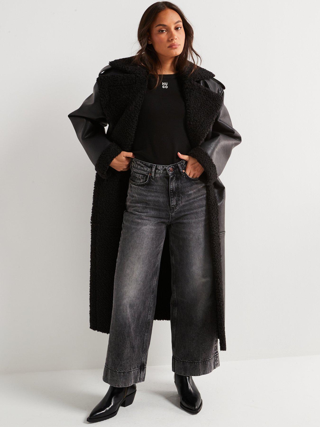 Image 3 of 4 of HUGO Mifara Borg Lined Faux Leather Trench Coat - Black