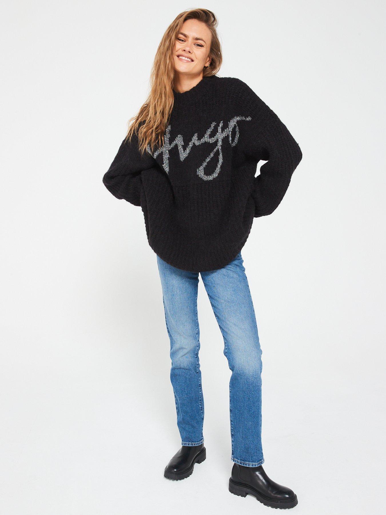 Image 3 of 6 of HUGO Sloguessy Oversized Knitted Jumper - Black
