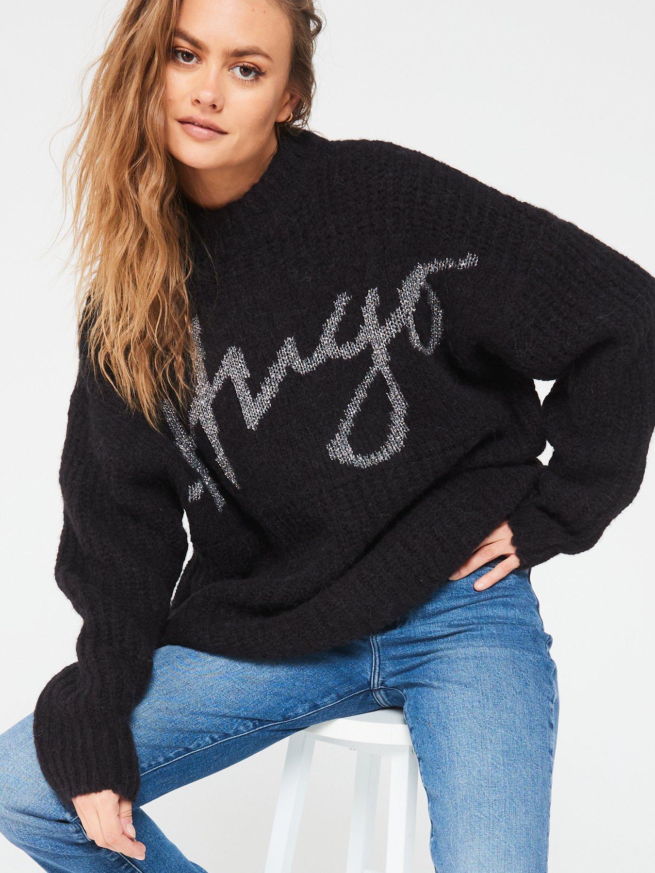 Image 6 of 6 of HUGO Sloguessy Oversized Knitted Jumper - Black