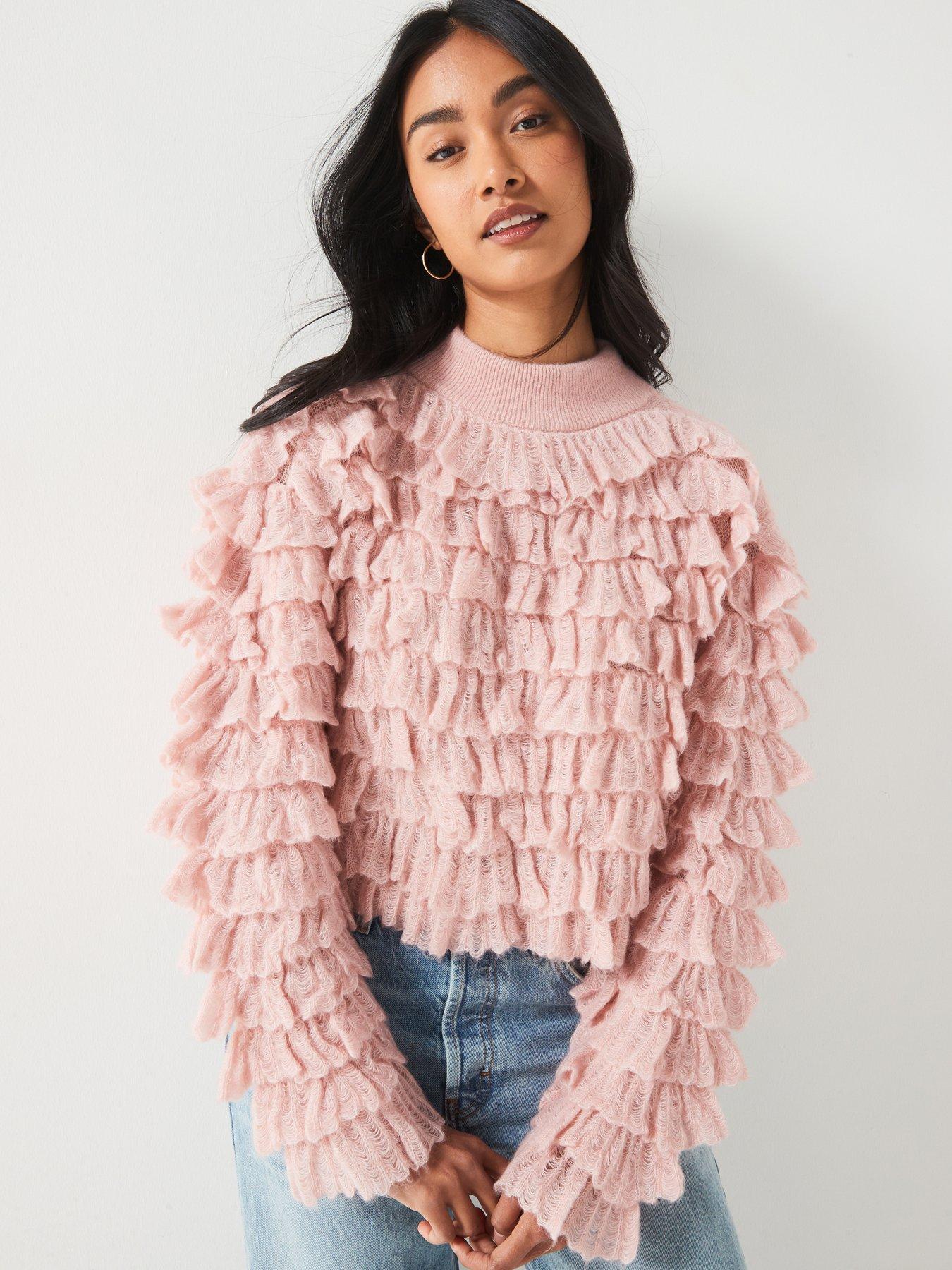 undefined Sorrety Frill Textured Long Sleeve Top - Pink
