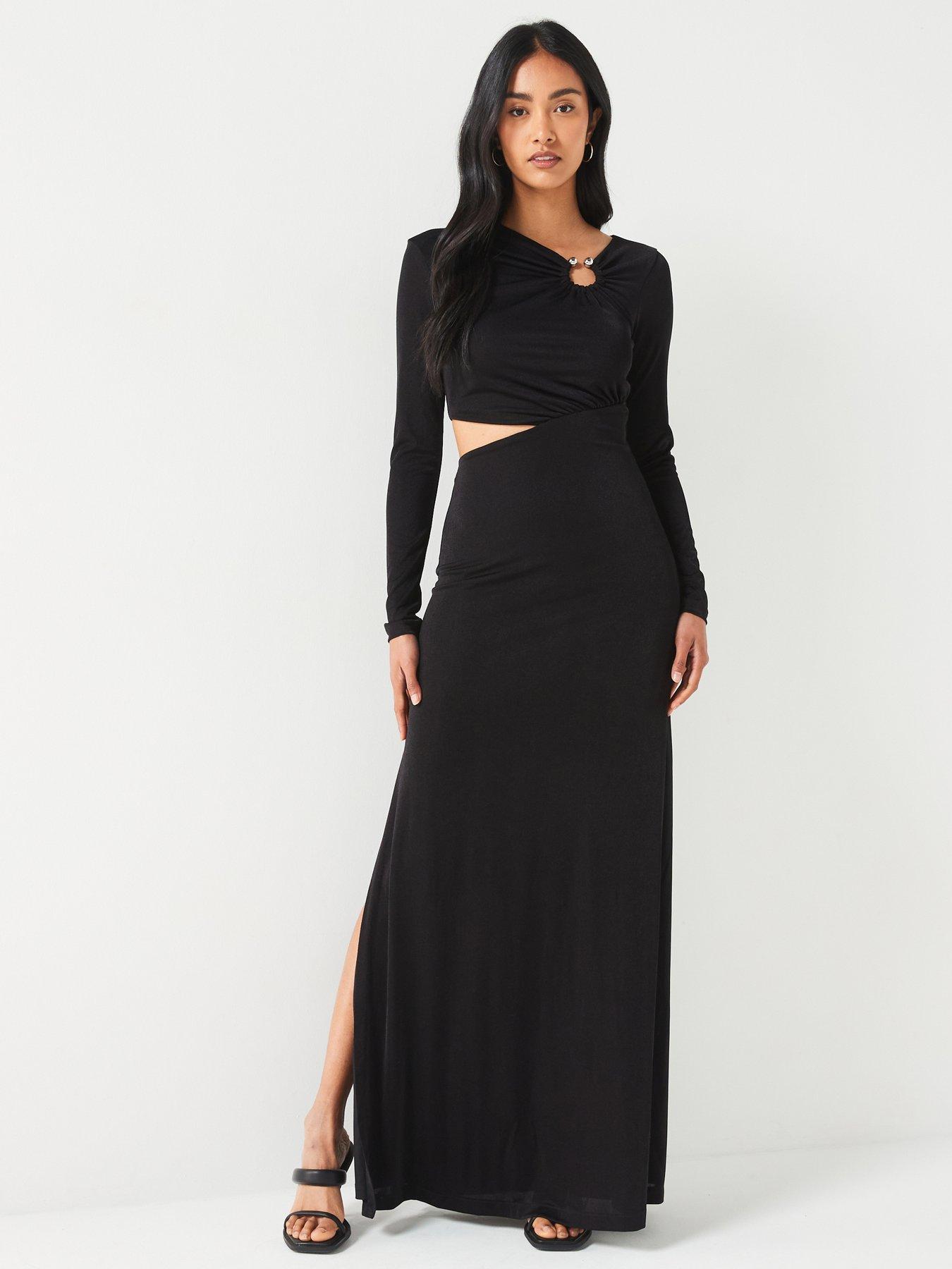 HUGO Naveria Long Sleeve Maxi Dress Black