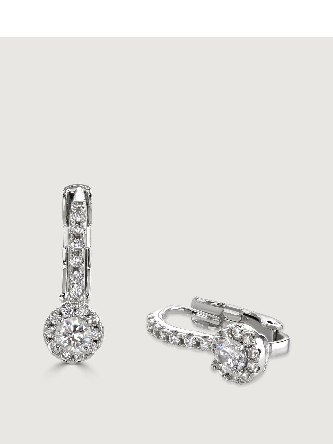 Product photograph of Buckley London Rhodium Pave Hoop Drop Earring from very.co.uk