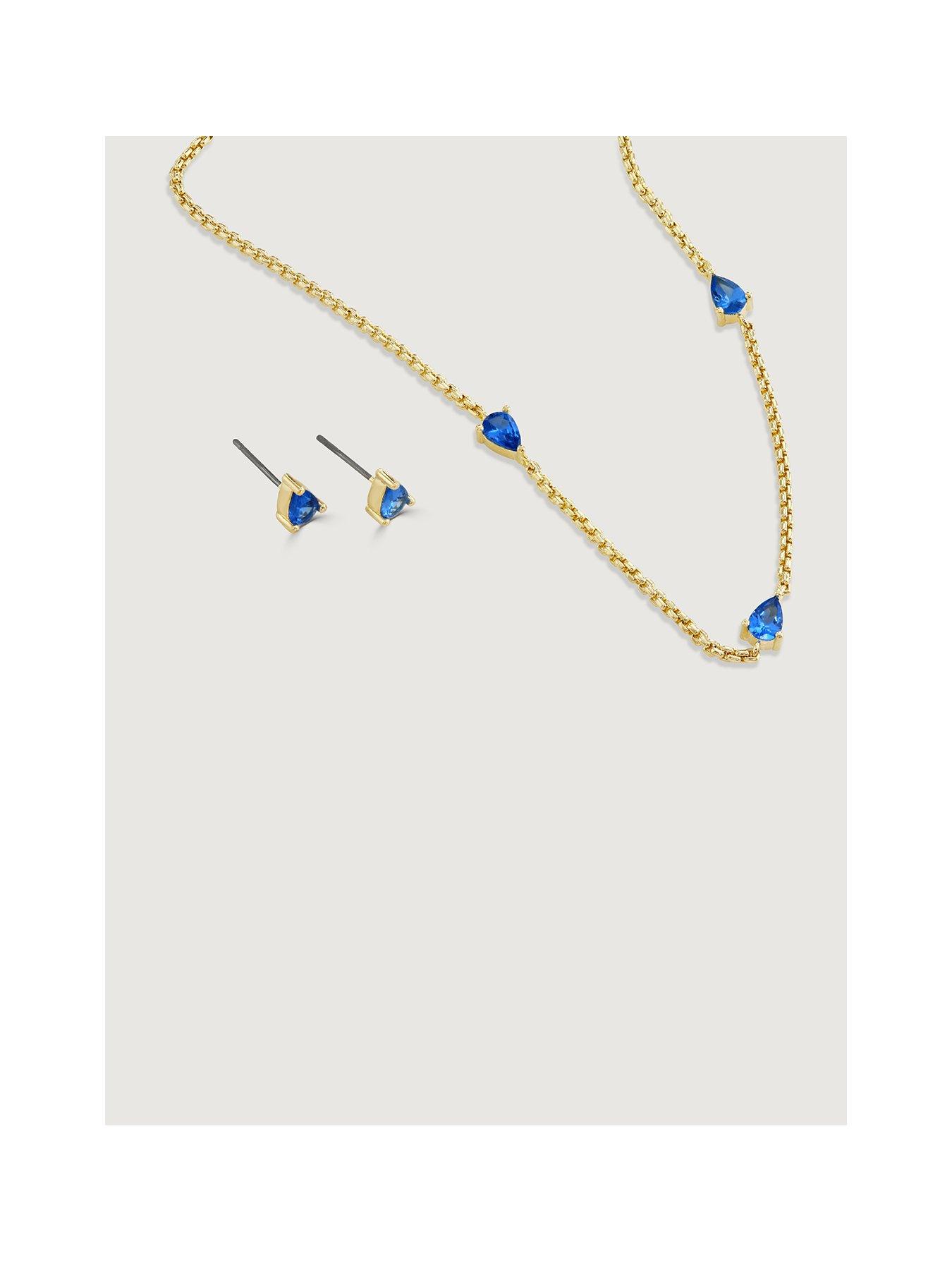 Product photograph of Buckley London Blue Zircon Dainty Stud And Choker Set from very.co.uk