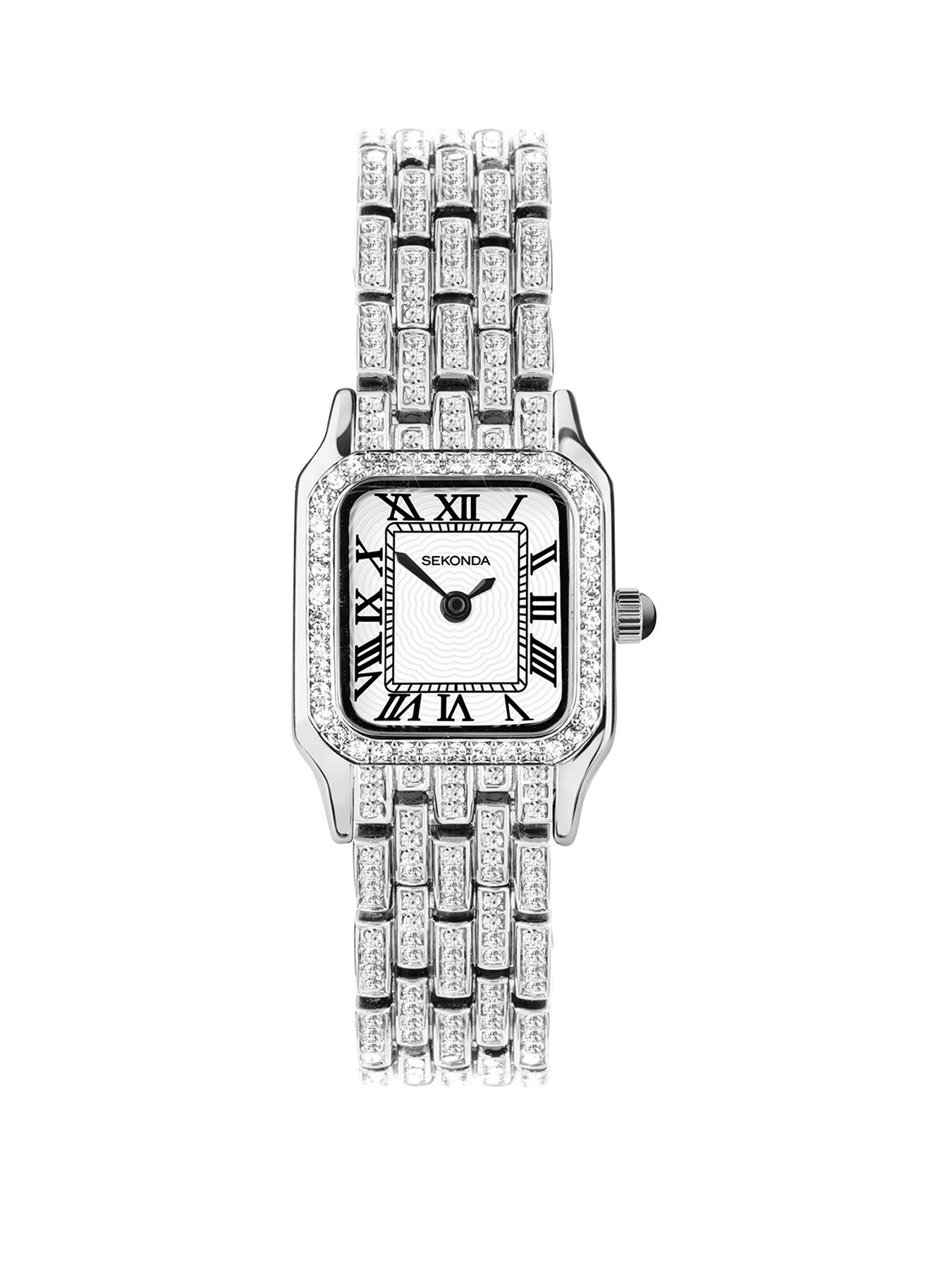 undefined Monica Stone-Set Bracelet with White Dial Analogue Watch