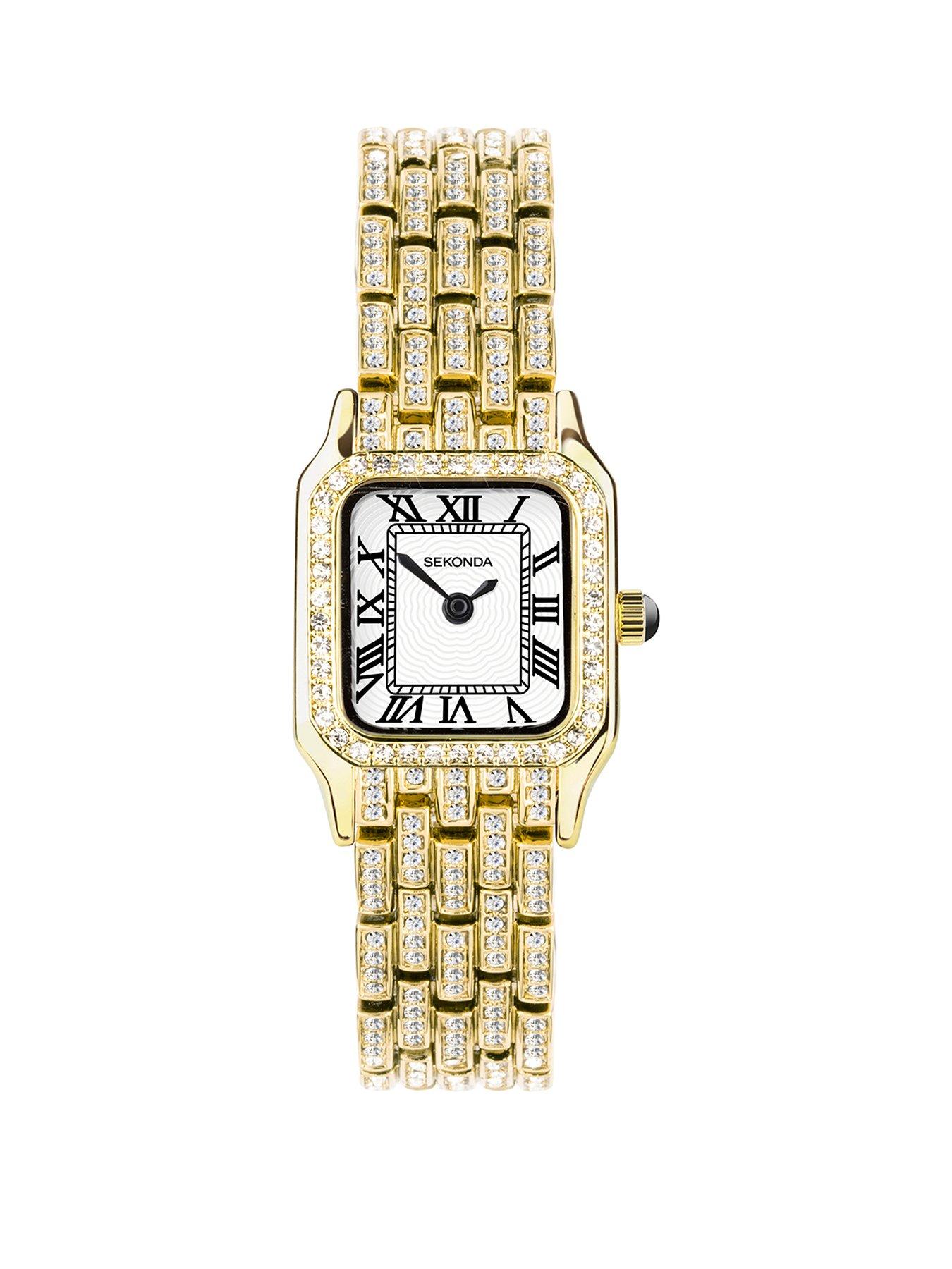 Product photograph of Sekonda Monica Gold Alloy Bracelet With White Dial Analogue Watch from very.co.uk