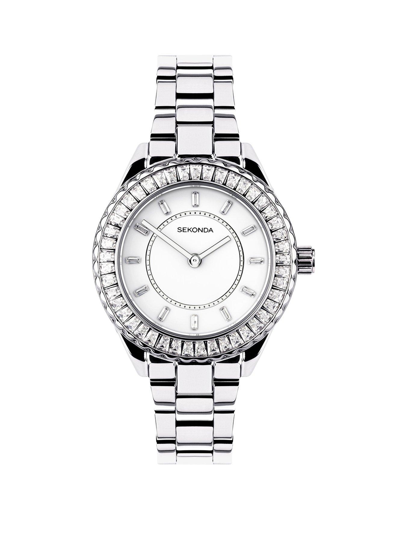 Sekonda Womens Margot Silver Stainless Steel Bracelet with Stone Set Bezel and White Dial Analogue Watch