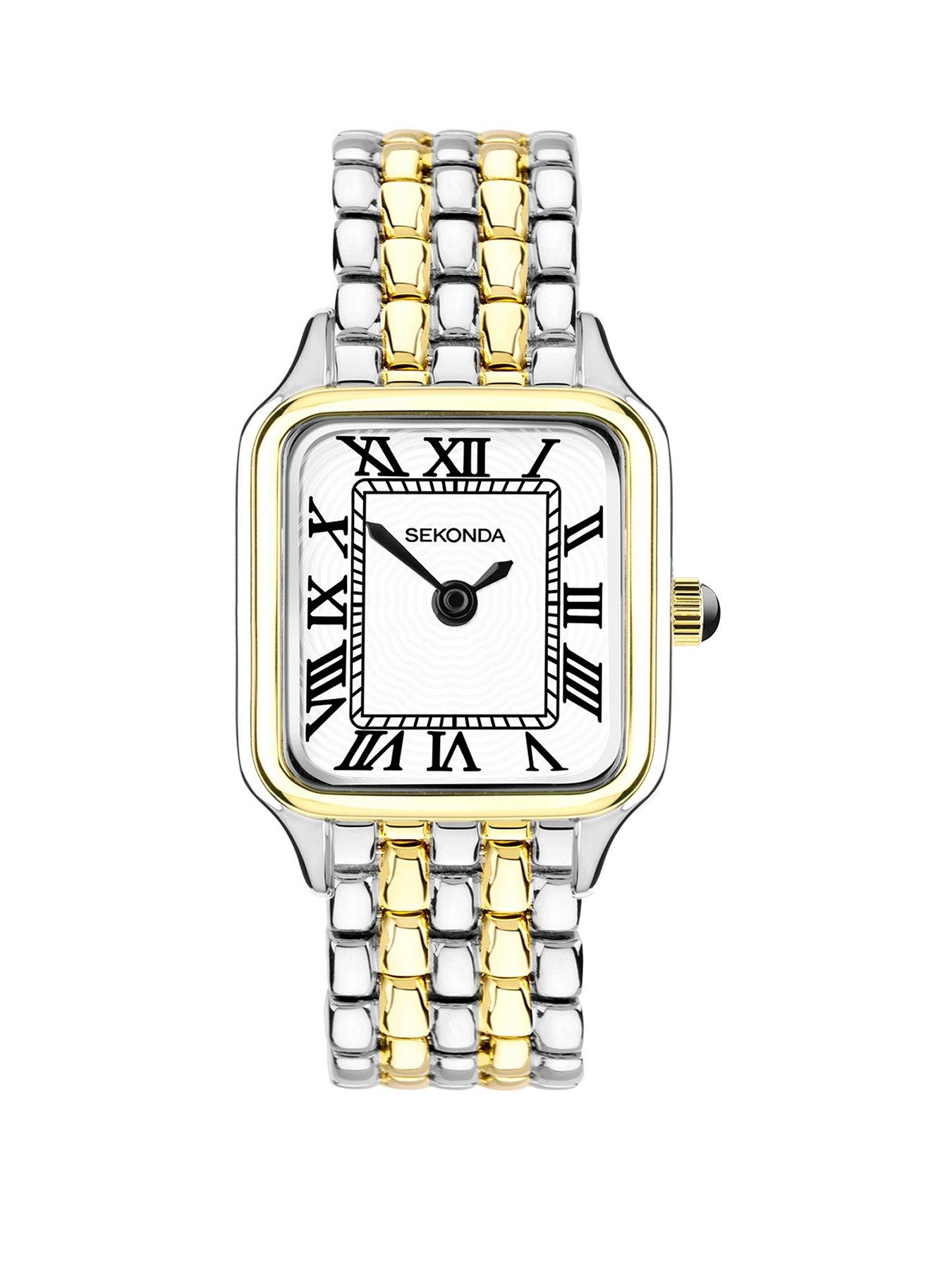 undefined Monica Maxi 2-Tone Alloy Bracelet with White Dial Analogue Watch