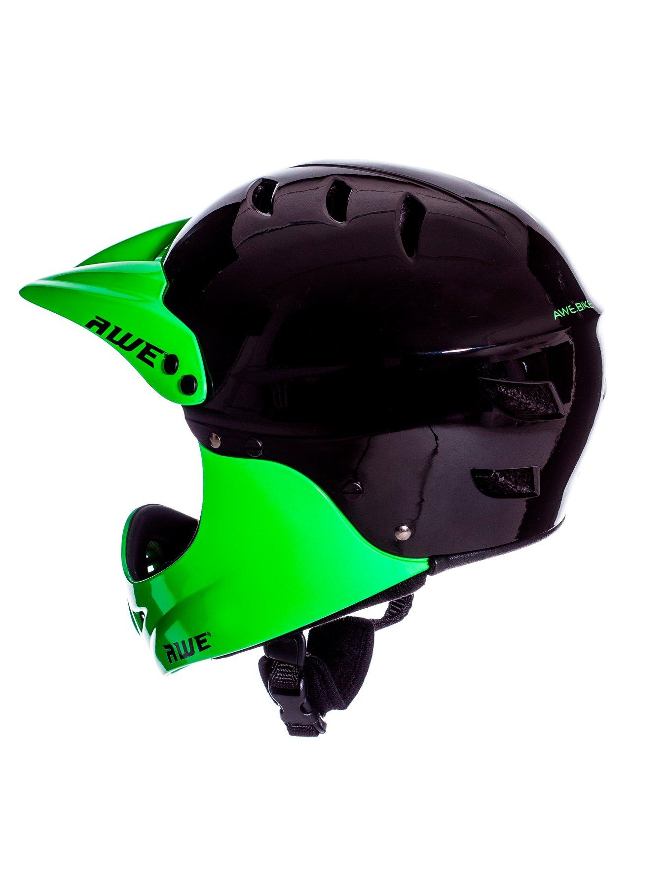 AWE Junior 16 Adult BMX Bike Full Face Helmet 56 58cm Black Green Very