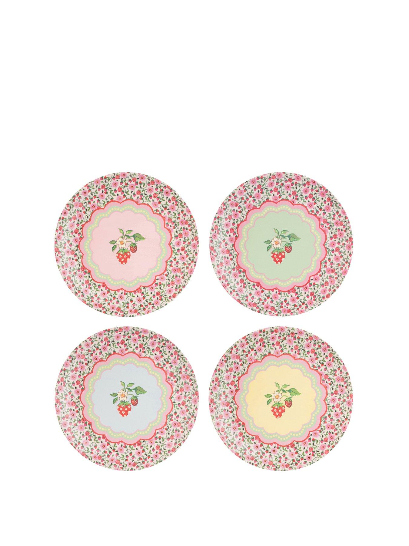 Product photograph of Cath Kidston Strawberry Set Of 4 Melamine Dinner Plates from very.co.uk