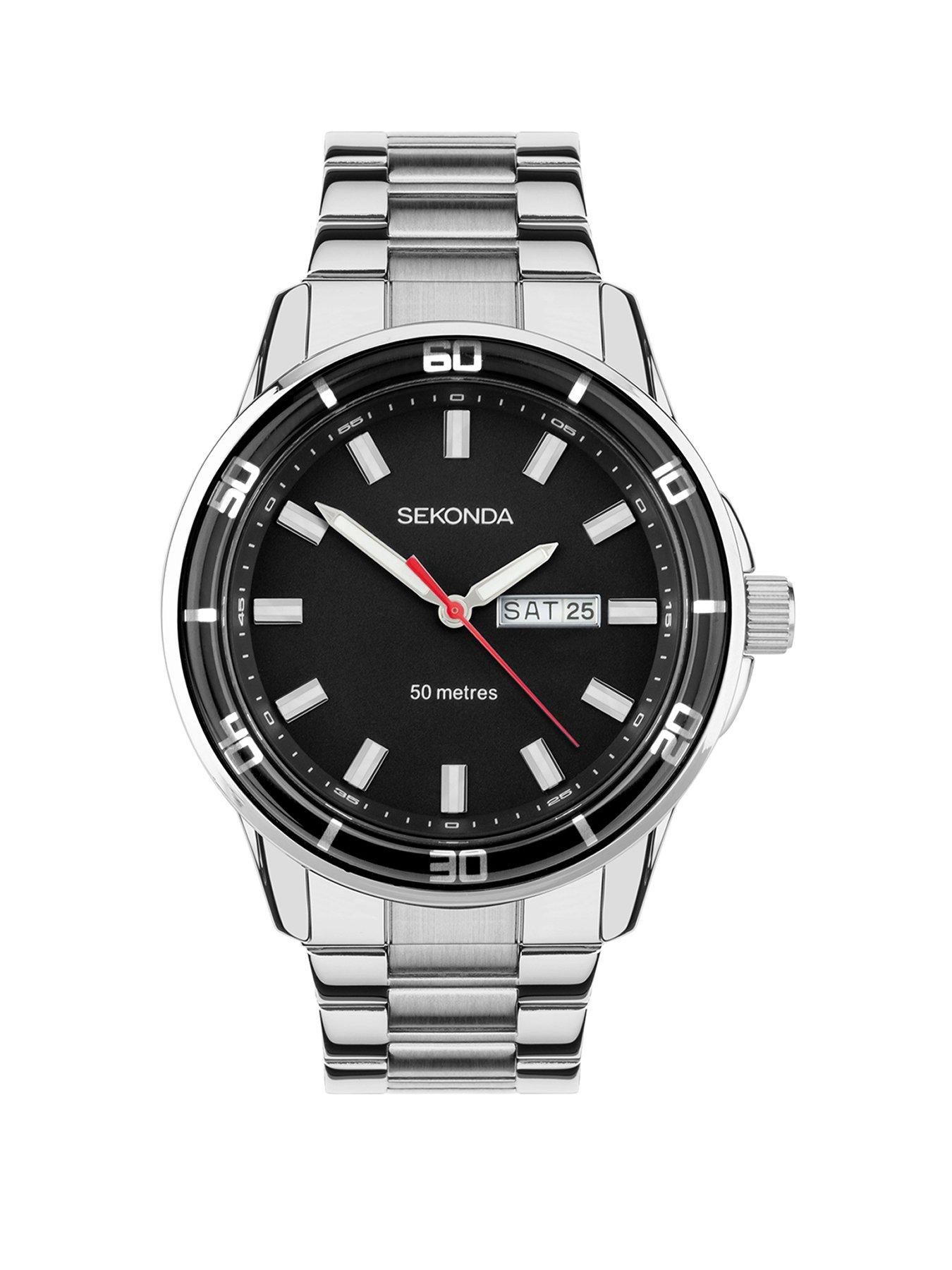 Product photograph of Sekonda Midnight Silver Stainless Steel Bracelet Analogue Watch from very.co.uk